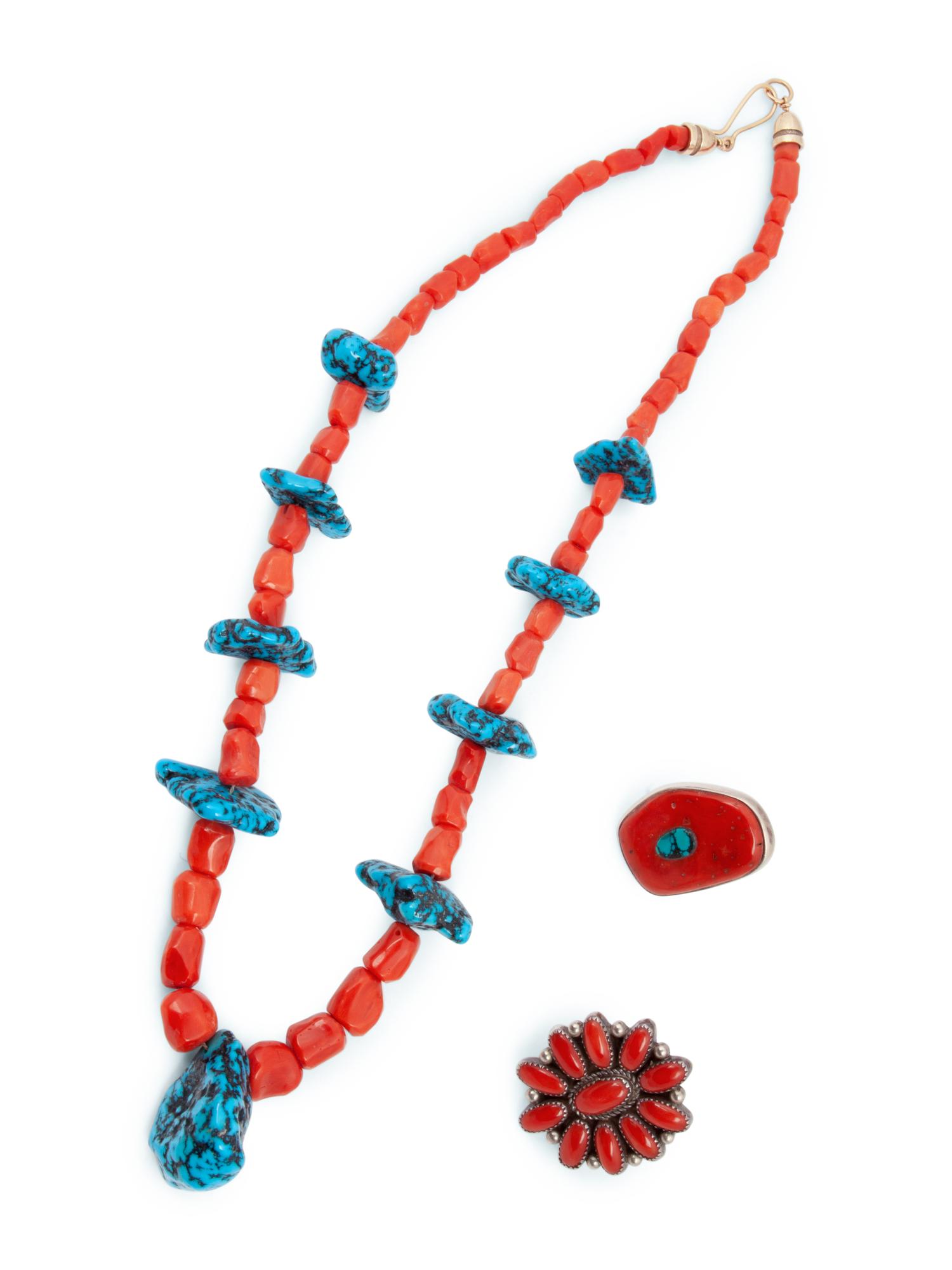 Navajo, Zuni, and Mixtec Coral Jewelry
