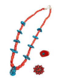Navajo, Zuni, and Mixtec Coral Jewelry