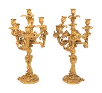 A Pair of Louis XV Style Gilt Bronze Seven-Light Candelabra