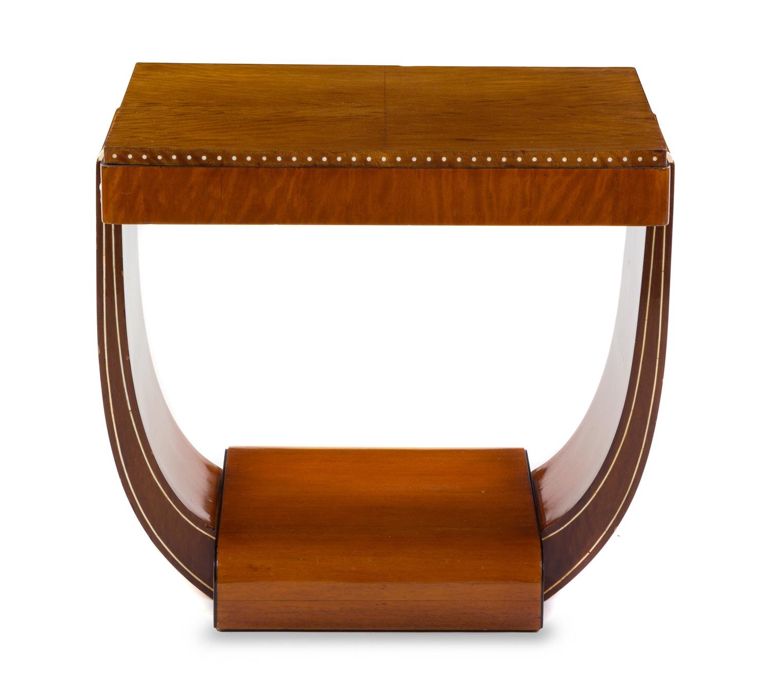 An Art Deco Satinwood Inlaid Occasional Table Height 24 1/2 x width 26 x depth 19 inches.