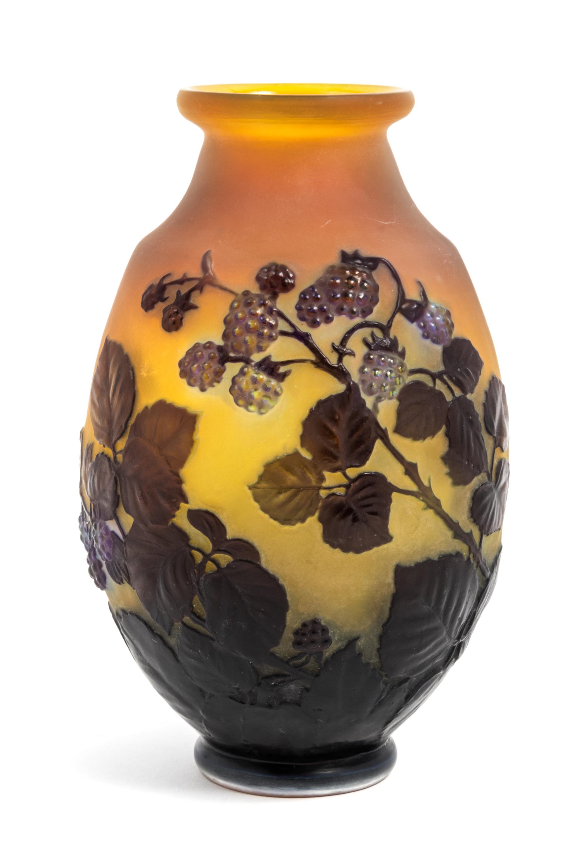 Emile Galle, (French, 1846-1904), a mold blown cameo glass vase, with raspberry decoration
