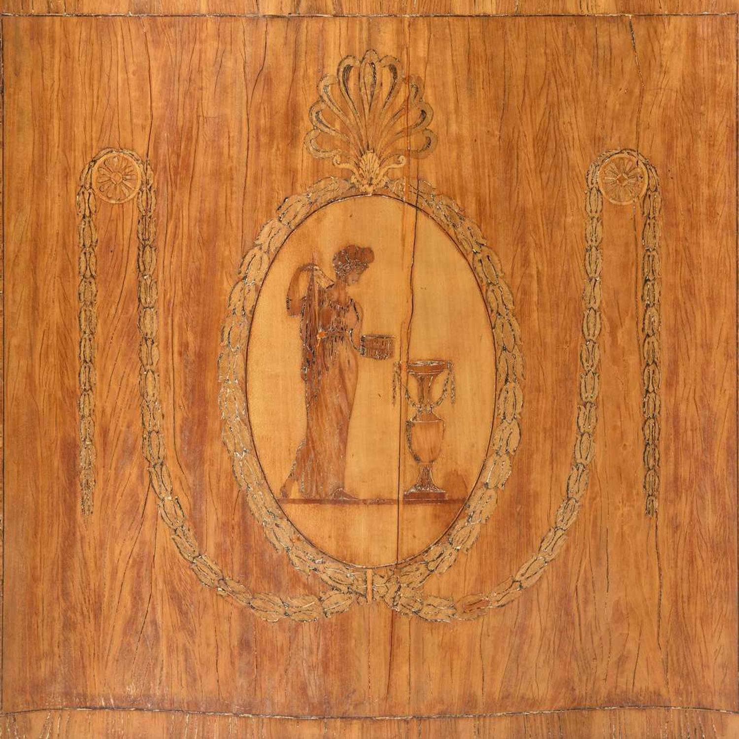 A George III Neoclassical serpentine inlaid satinwood cabinet late 18th or 19th century