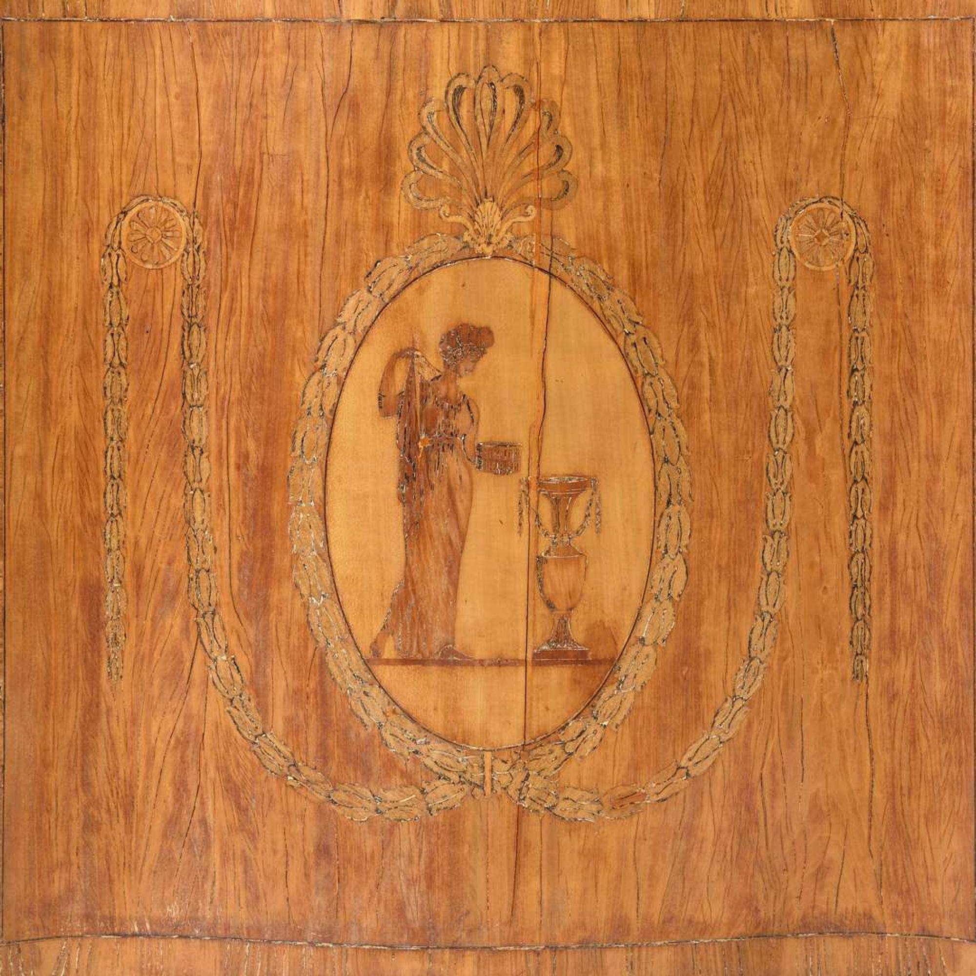 A George III Neoclassical serpentine inlaid satinwood cabinet late 18th or 19th century