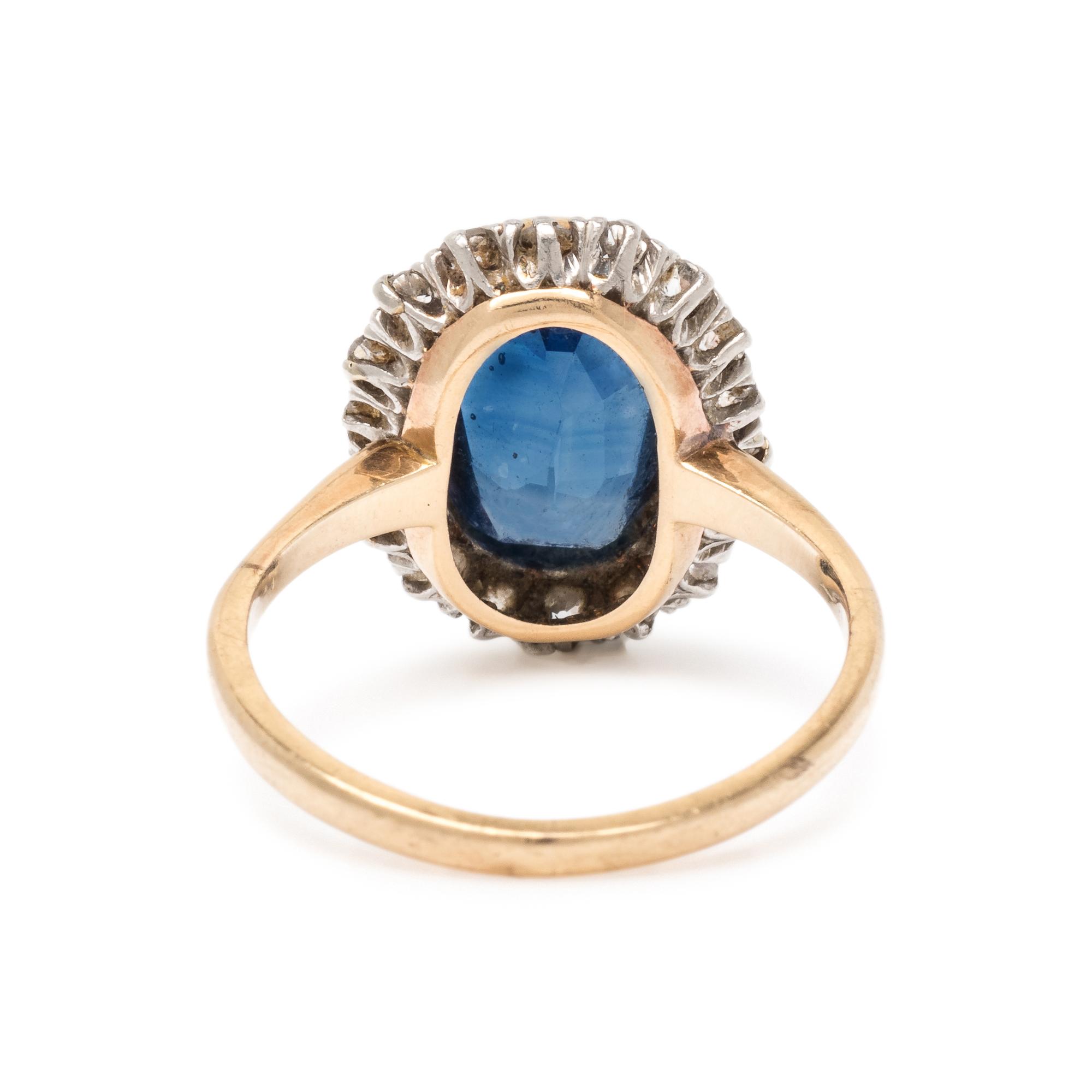 SYNTHETIC SAPPHIRE AND DIAMOND RING