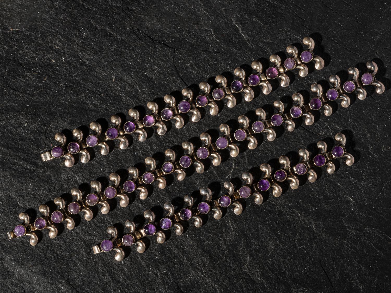 Taxco Silver and Amethyst Link Bracelets