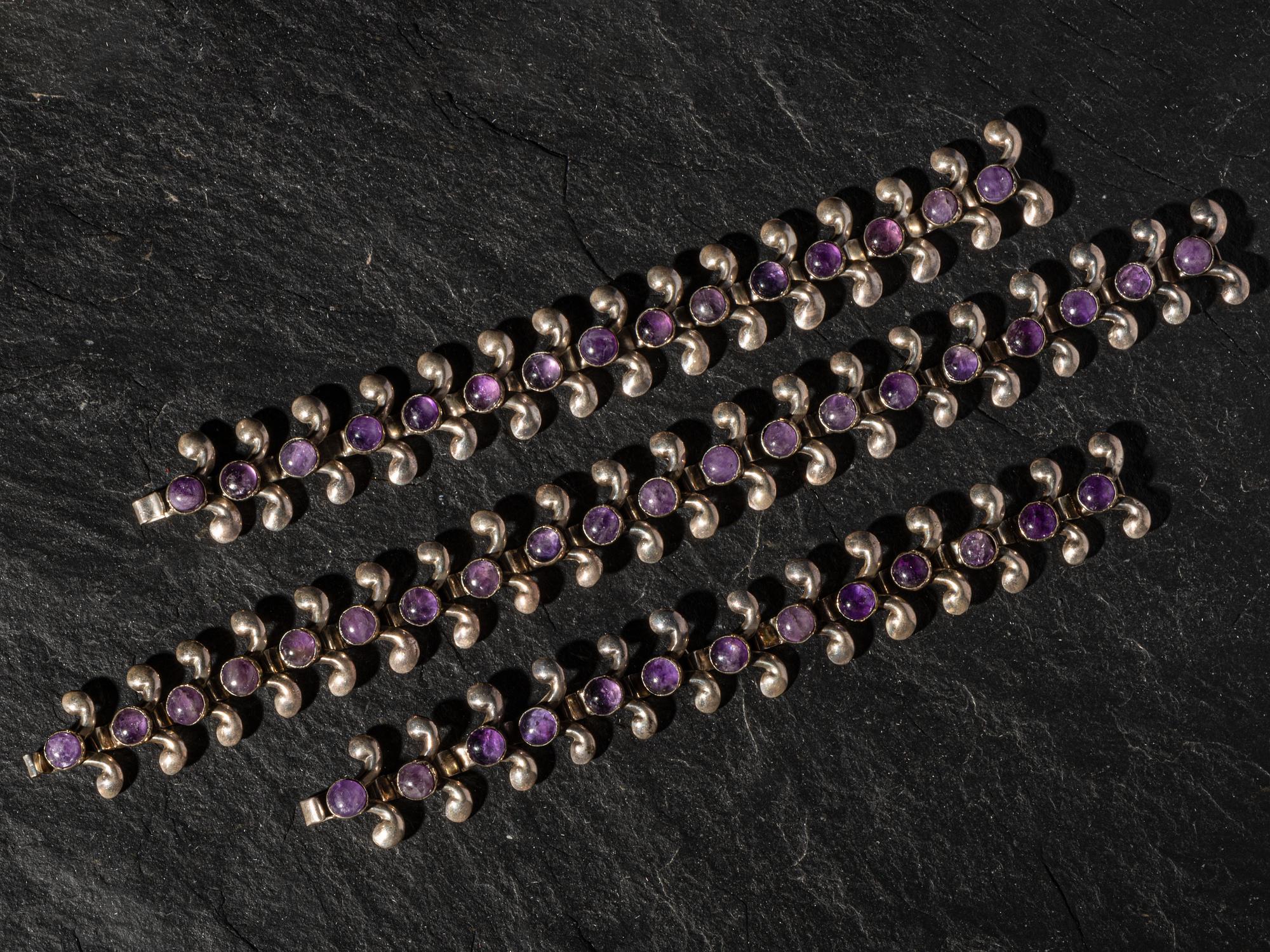 Taxco Silver and Amethyst Link Bracelets