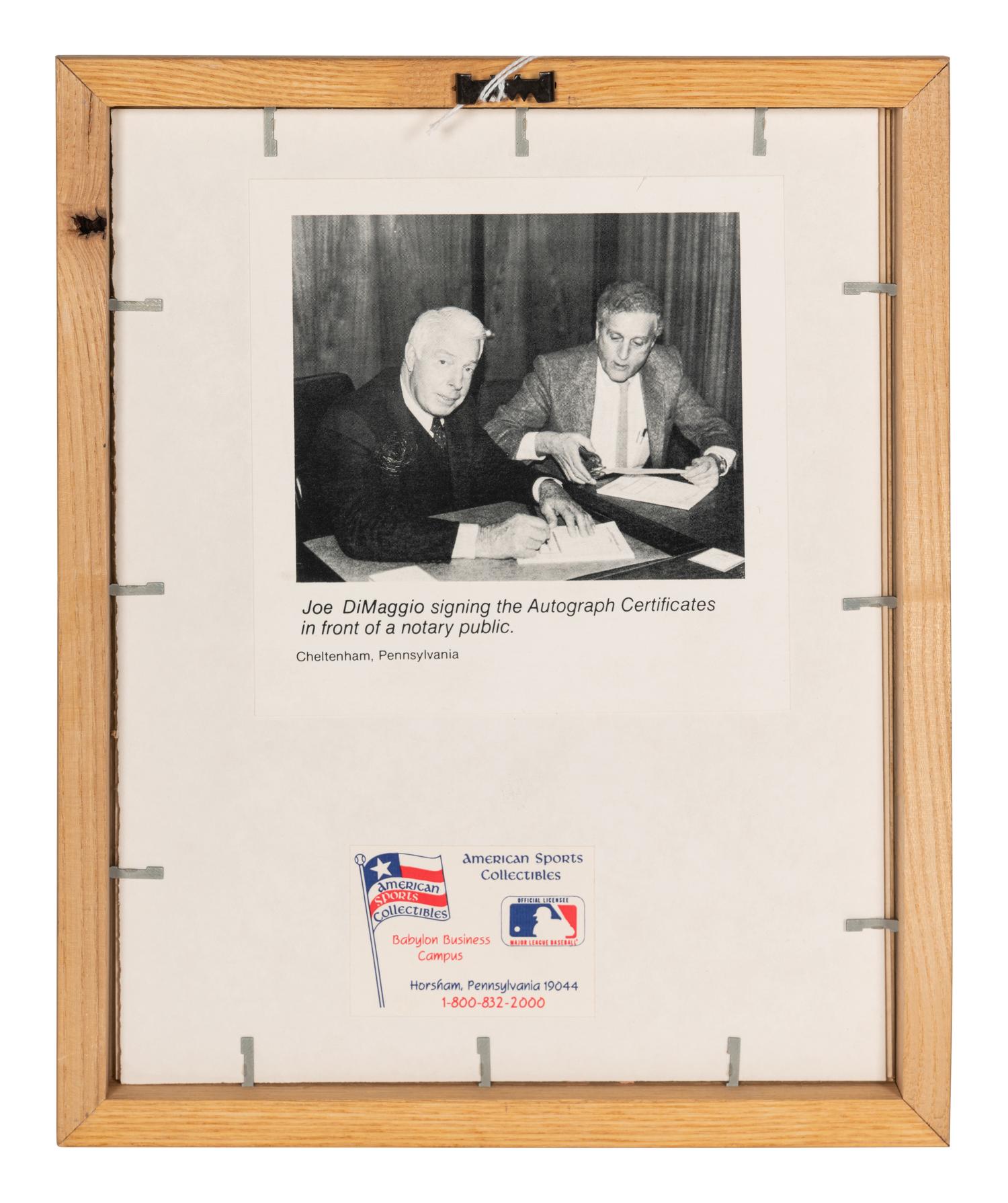 A Joe DiMaggio Signed Autograph Career Statistics Display (Beckett Authentication Services Letter BAS Certified),