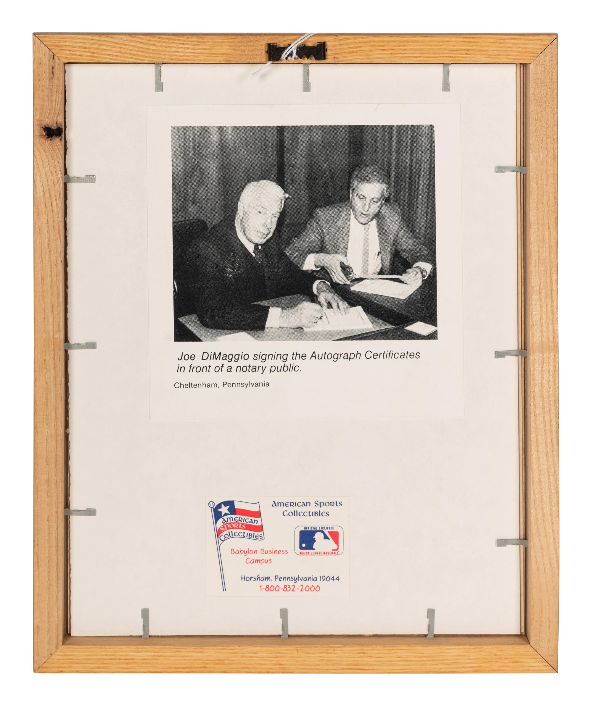 A Joe DiMaggio Signed Autograph Career Statistics Display (Beckett Authentication Services Letter BAS Certified),