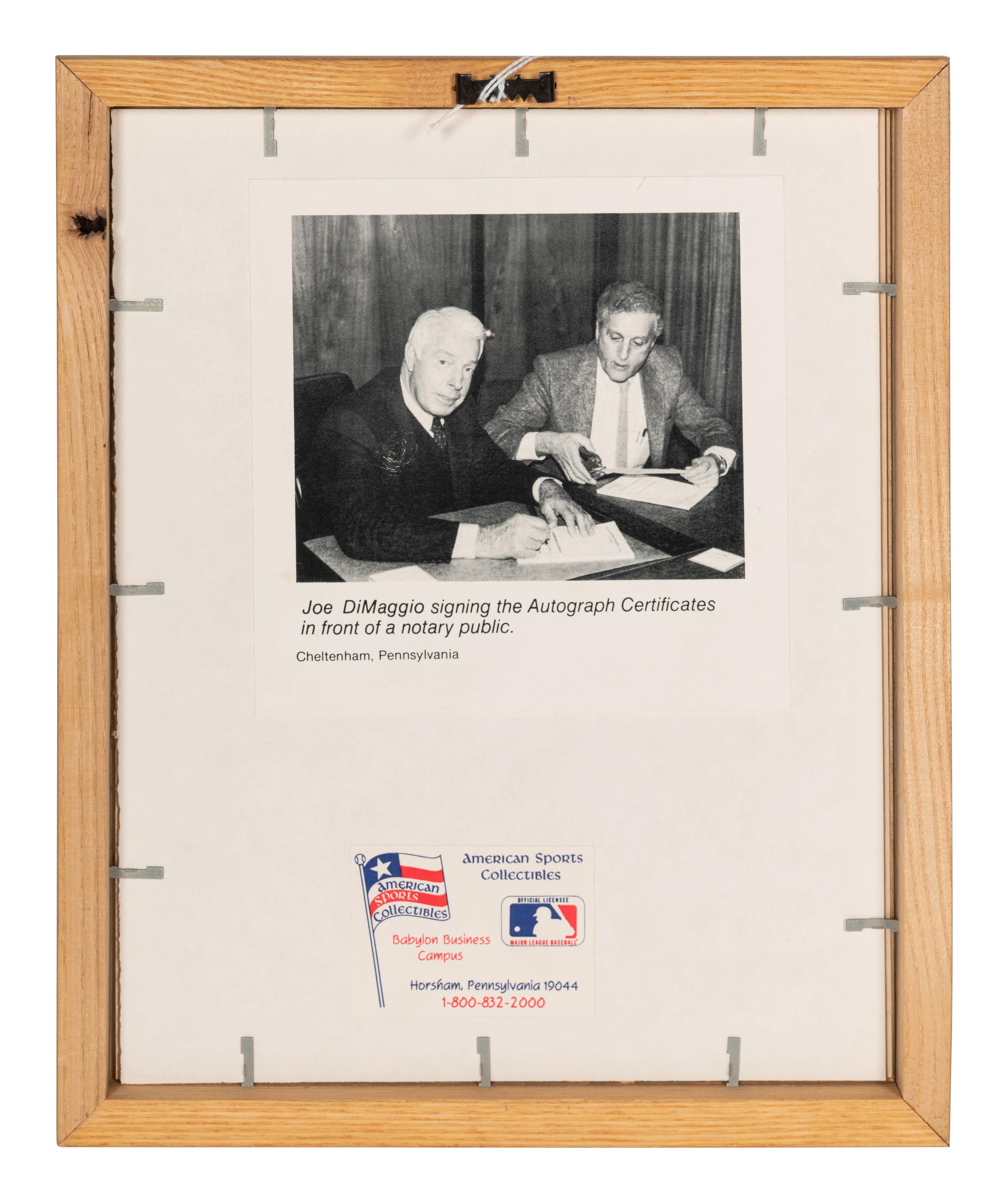 A Joe DiMaggio Signed Autograph Career Statistics Display (Beckett Authentication Services Letter BAS Certified),