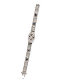 WHITE GOLD, DIAMOND AND BLUE GLASS BRACELET