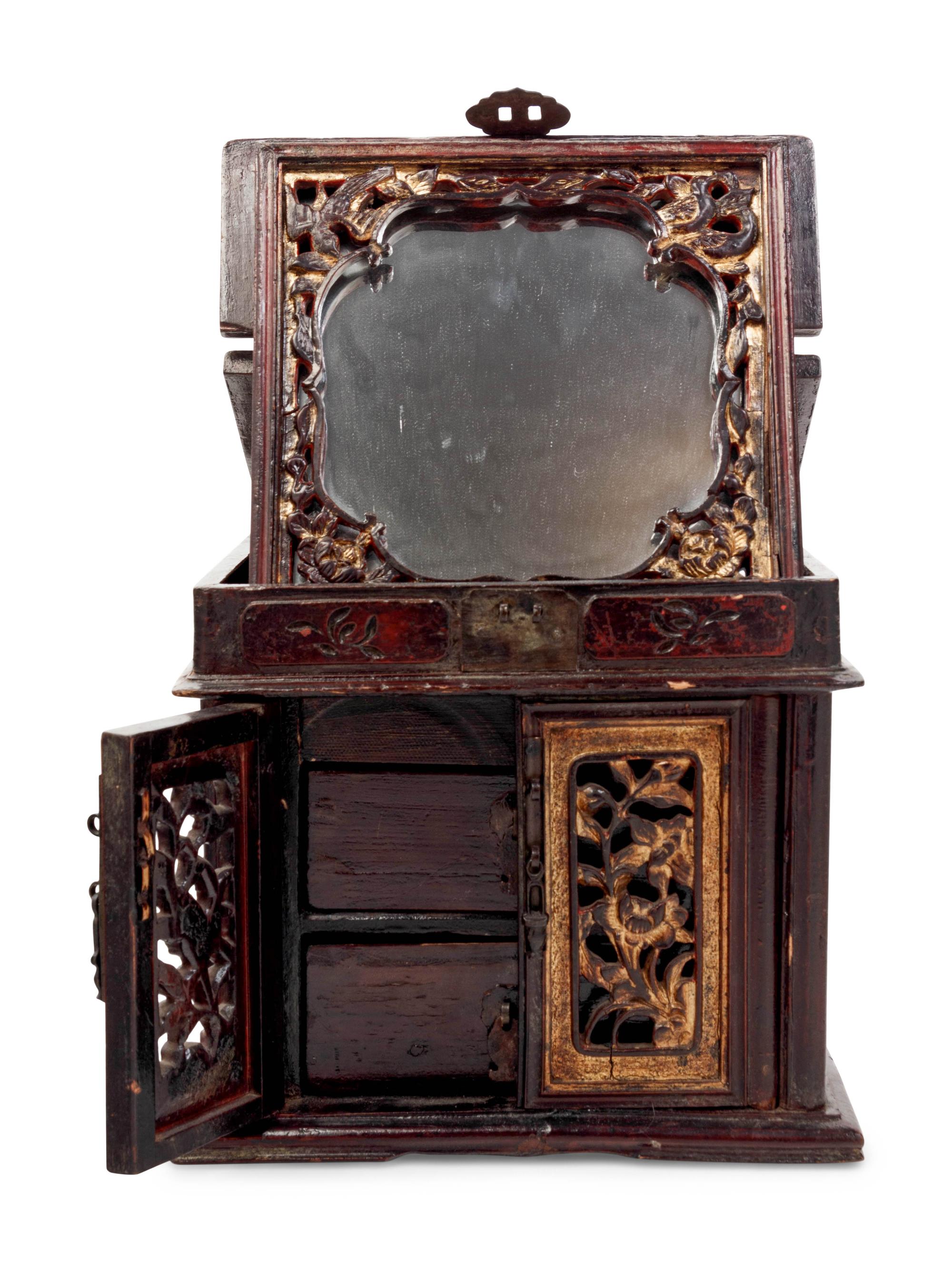 A Chinese Carved Wood Mirror Stand
