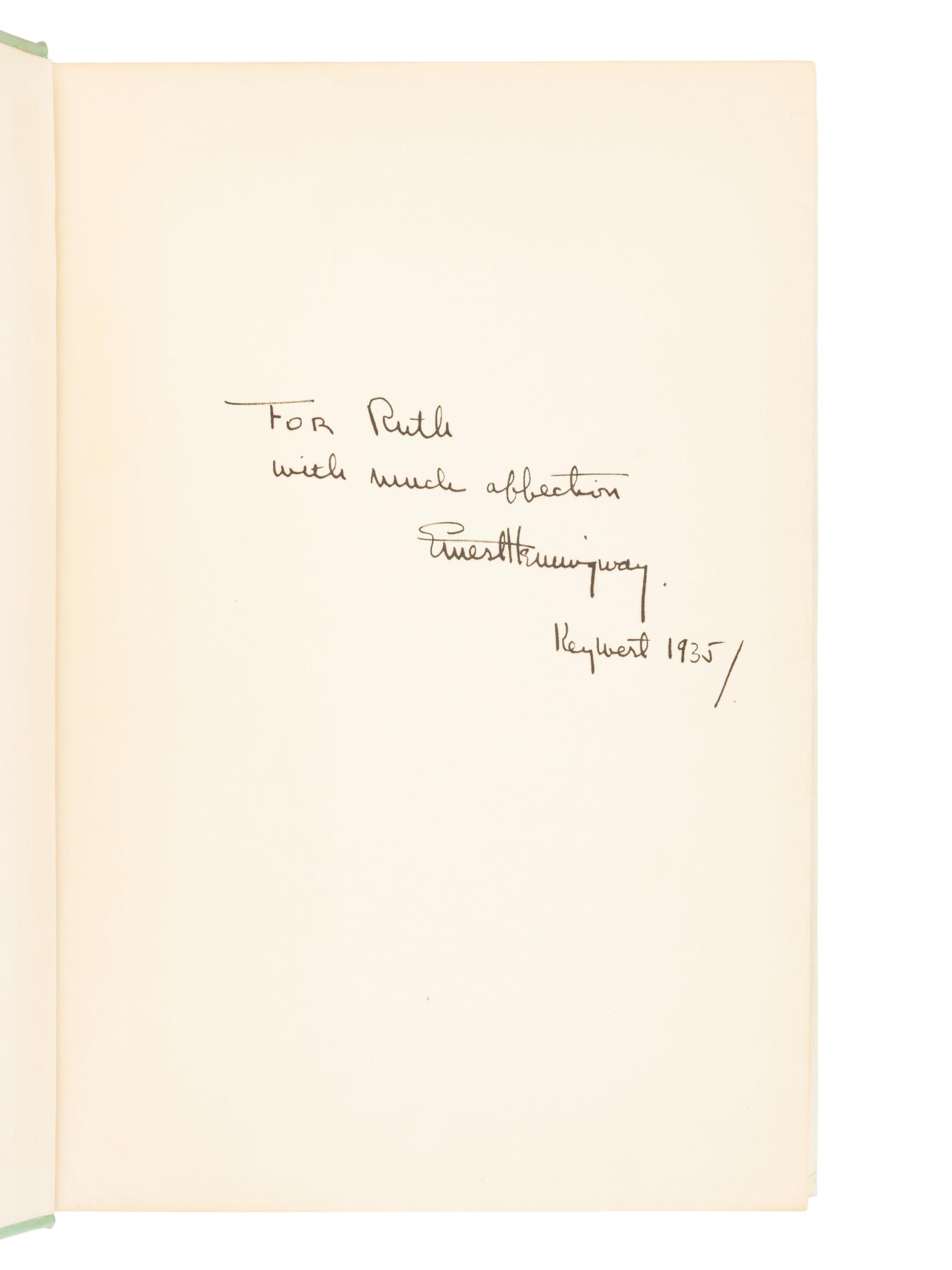 HEMINGWAY, Ernest (1899-1961). Green Hills of Africa. New York: Charles Scribner's Sons, 1935.