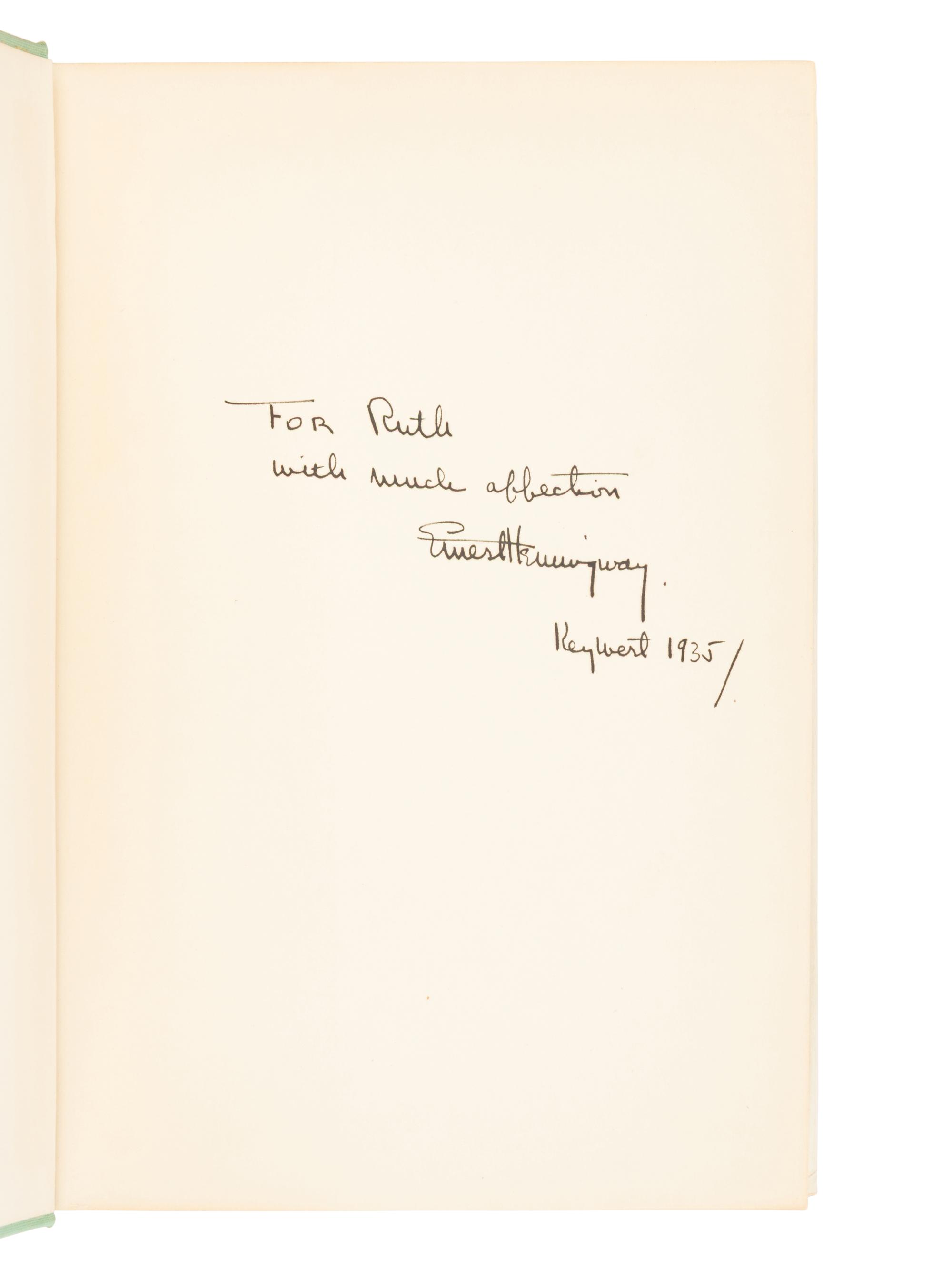 HEMINGWAY, Ernest (1899-1961). Green Hills of Africa. New York: Charles Scribner's Sons, 1935.