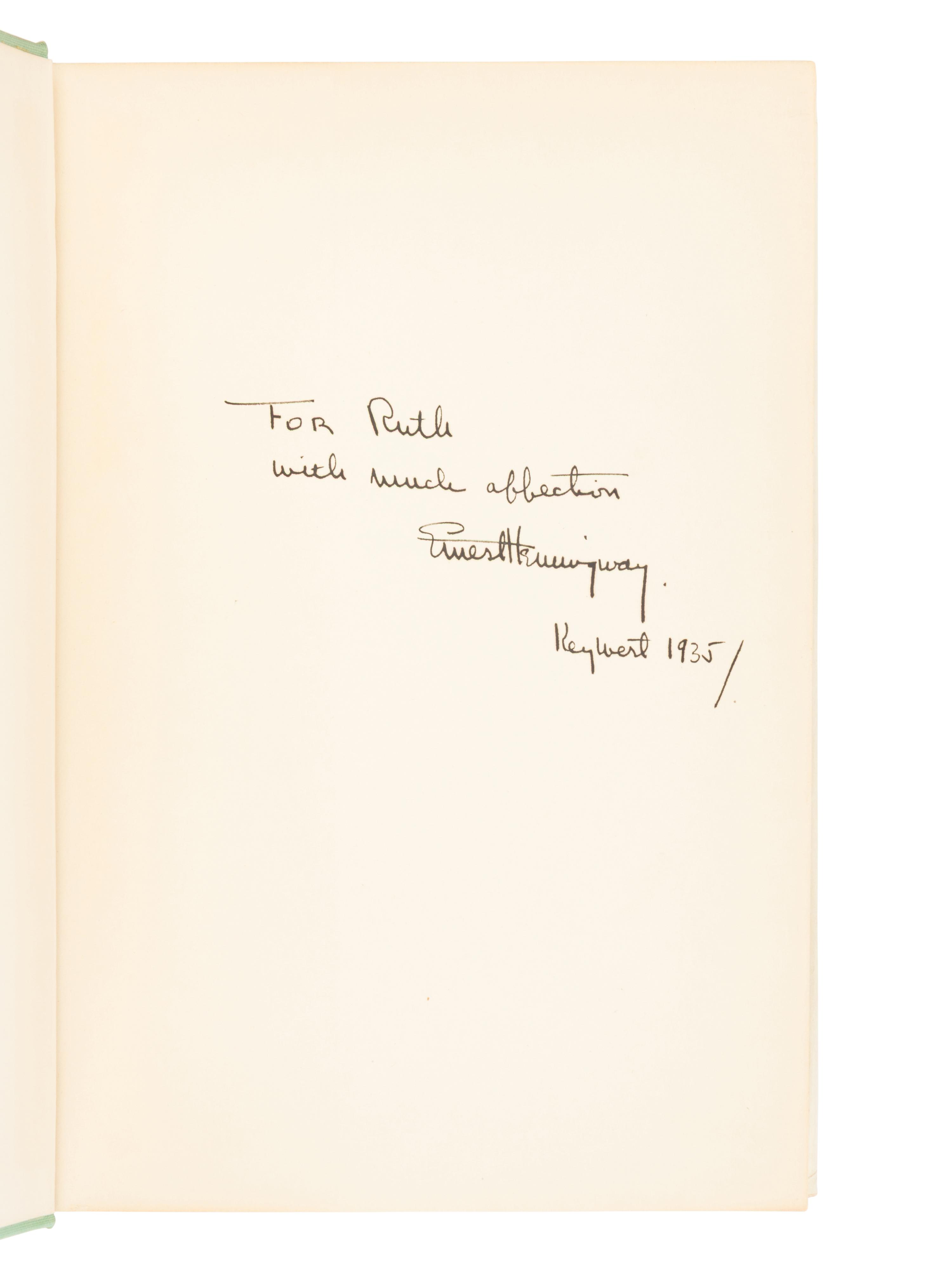 HEMINGWAY, Ernest (1899-1961). Green Hills of Africa. New York: Charles Scribner's Sons, 1935.