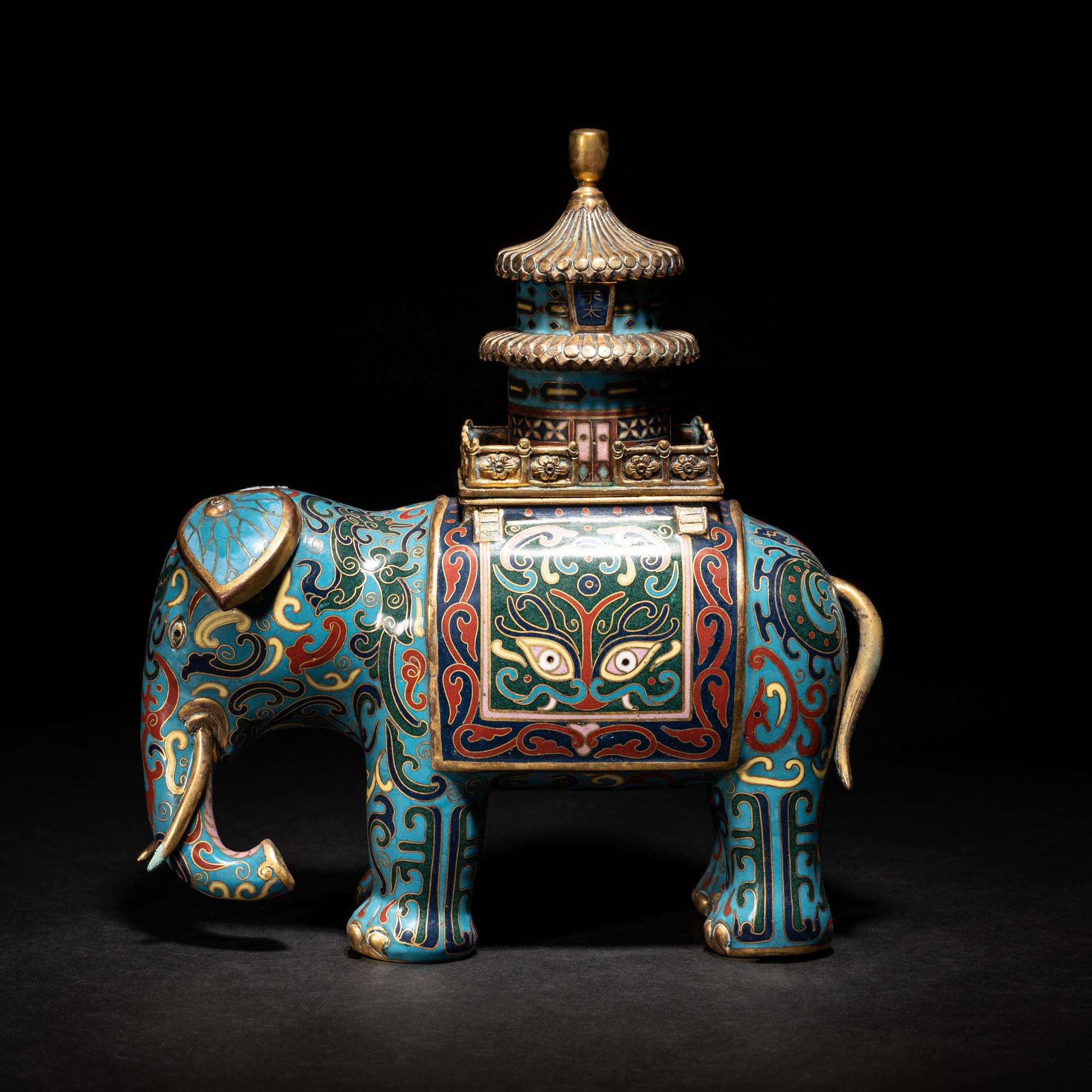 A Chinese Cloisonne Enamel Elephant-Form Incense Burner