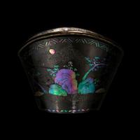 A Set of Six Mother-of-Pearl Inlaid Black Lacquer Ingot-Form Cups