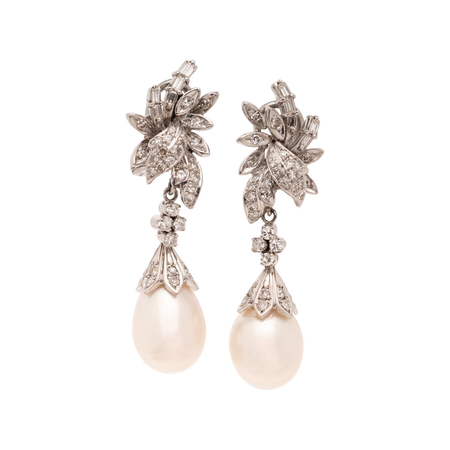 CULTURED SOUTH SEA PEARL AND DIAMOND EARCLIPS
