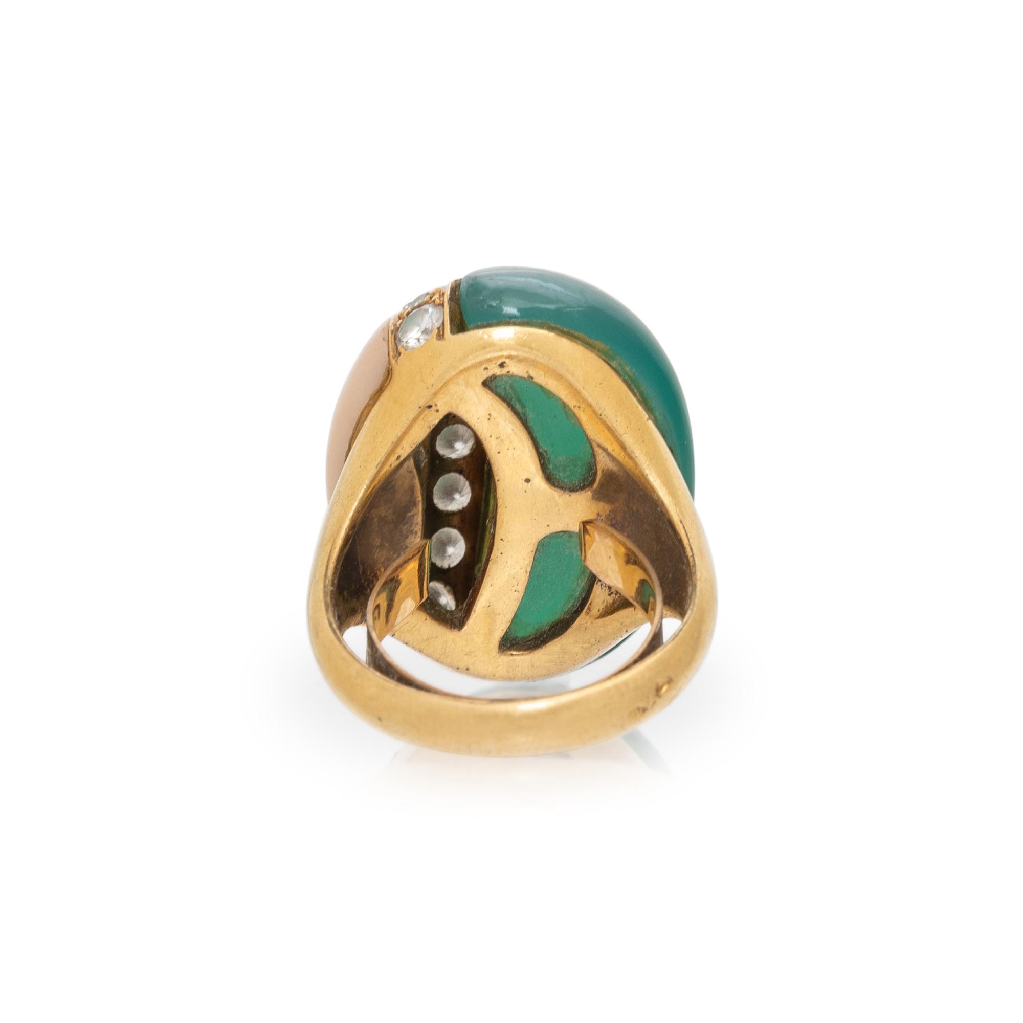 MAUBOUSSIN, CORAL, CHRYSOPRASE, AND DIAMOND RING