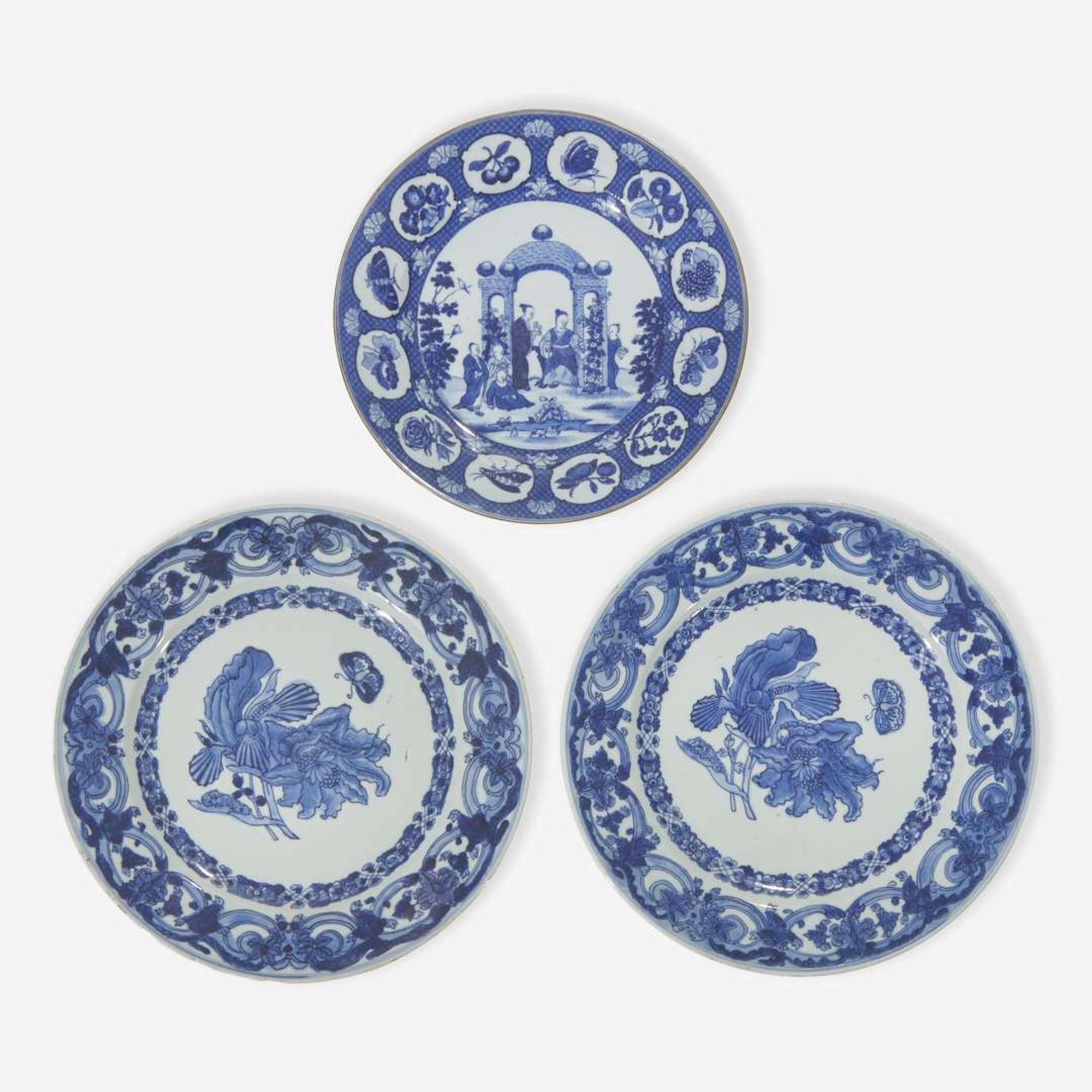 Three Chinese export porcelain blue and white dishes 青花瓷三件 Qianlong period ? ??