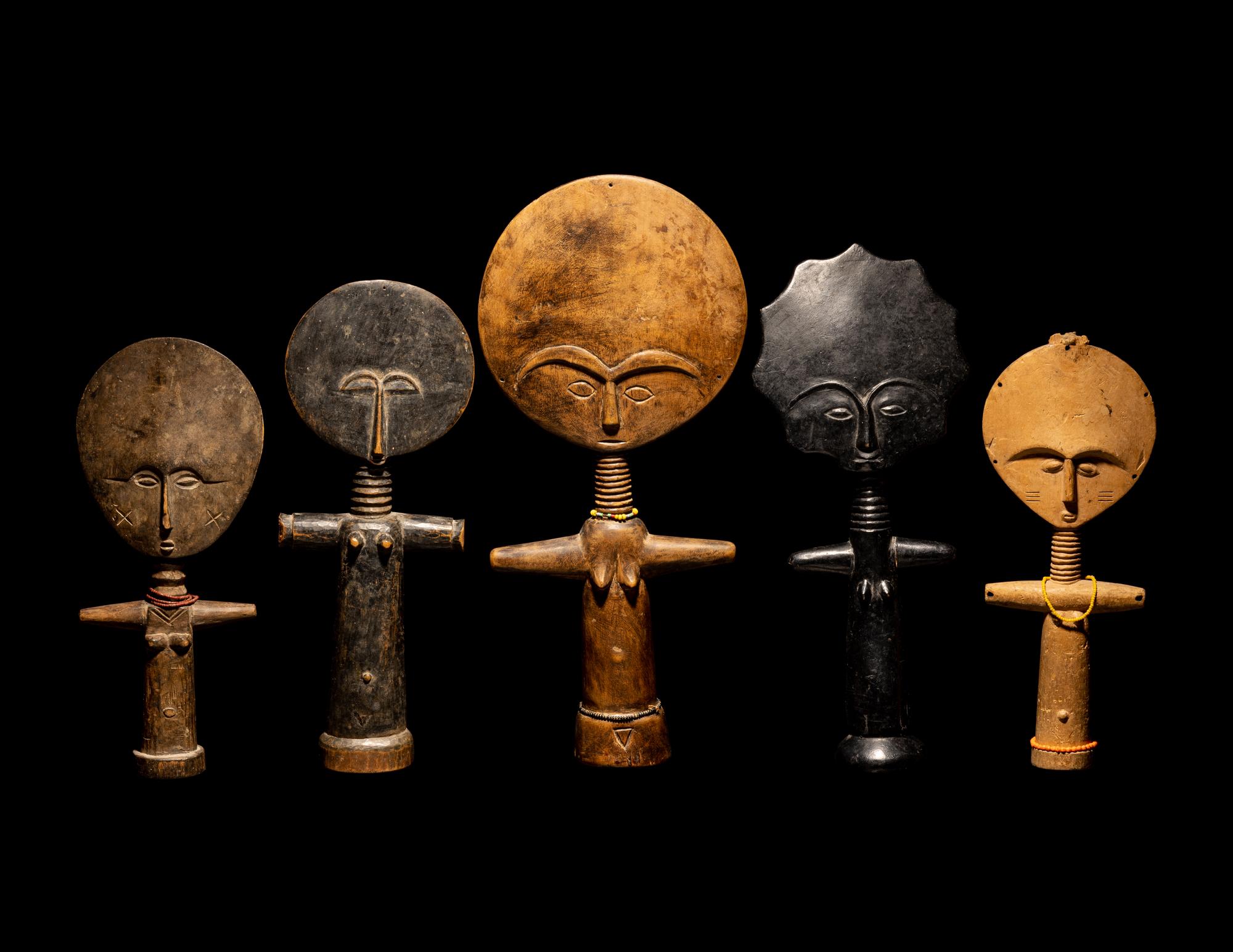 Five Ashanti Wood Fertility Idols (Akuaba)