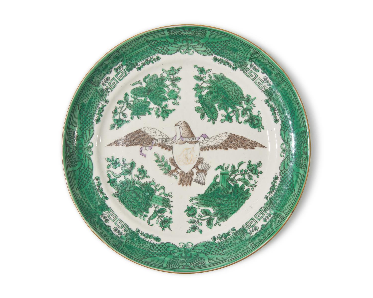 A Set Of Twelve Chinese Export Green Fitzhugh Eagle Decorated Plates