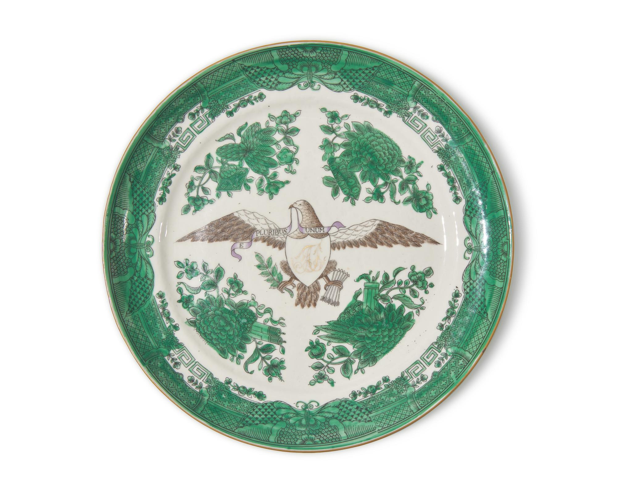 A Set Of Twelve Chinese Export Green Fitzhugh Eagle Decorated Plates