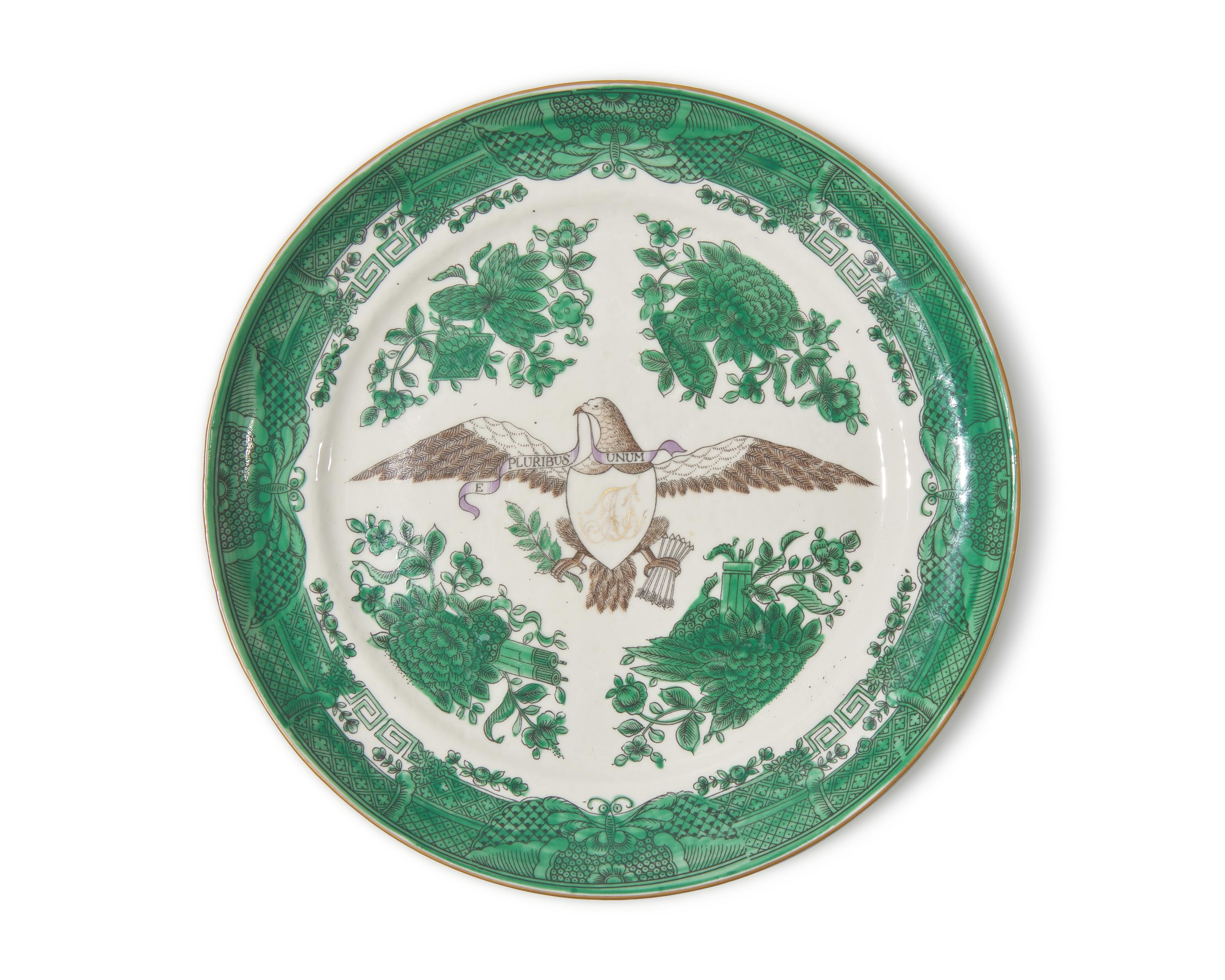 A Set Of Twelve Chinese Export Green Fitzhugh Eagle Decorated Plates