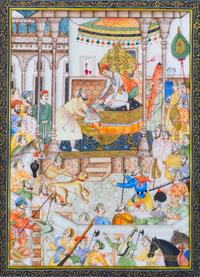 Two Persian Miniature Paintings Height of larger painting 3 3/4 x 7 inches.