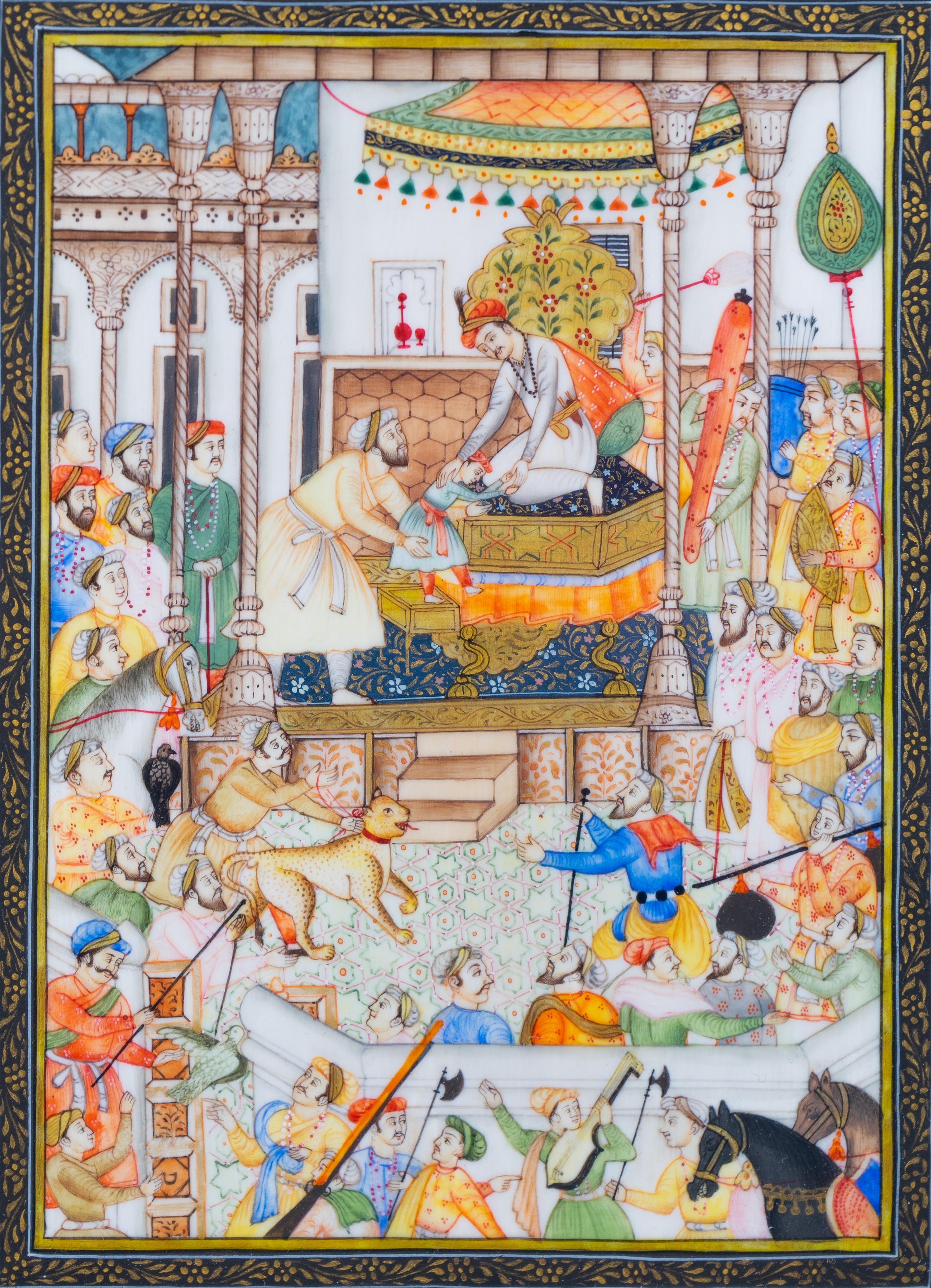 Two Persian Miniature Paintings Height of larger painting 3 3/4 x 7 inches.