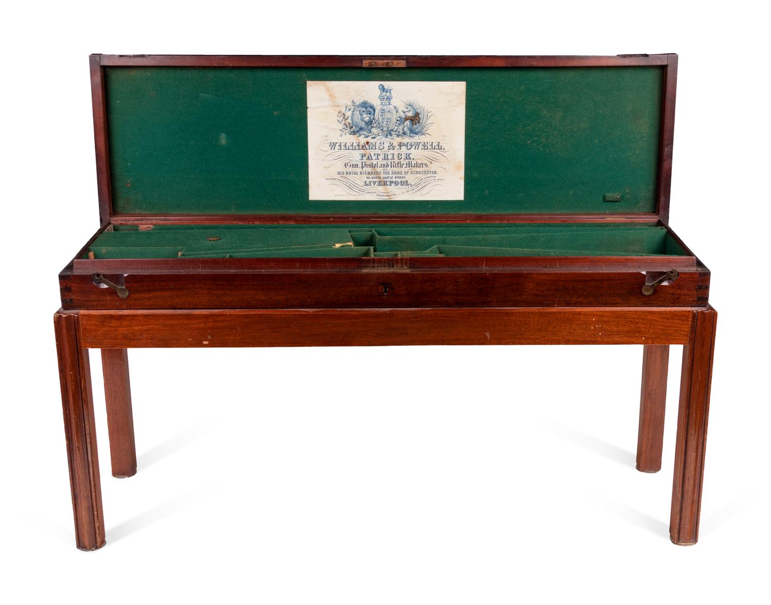 A George III Style Mahogany Gun Case on a Later Stand