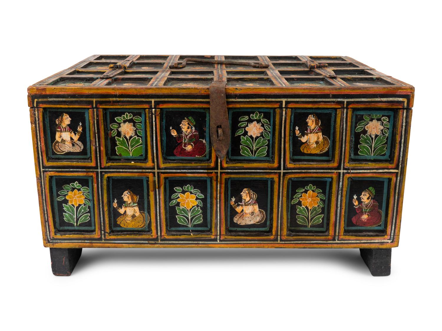 An Indian Polychromed Wood Coffer