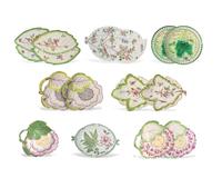 A collection of twelve English soft-paste porcelain leaf and floral-form plates, Chelsea, Worcester, Derby, and other, circa 1755-1770