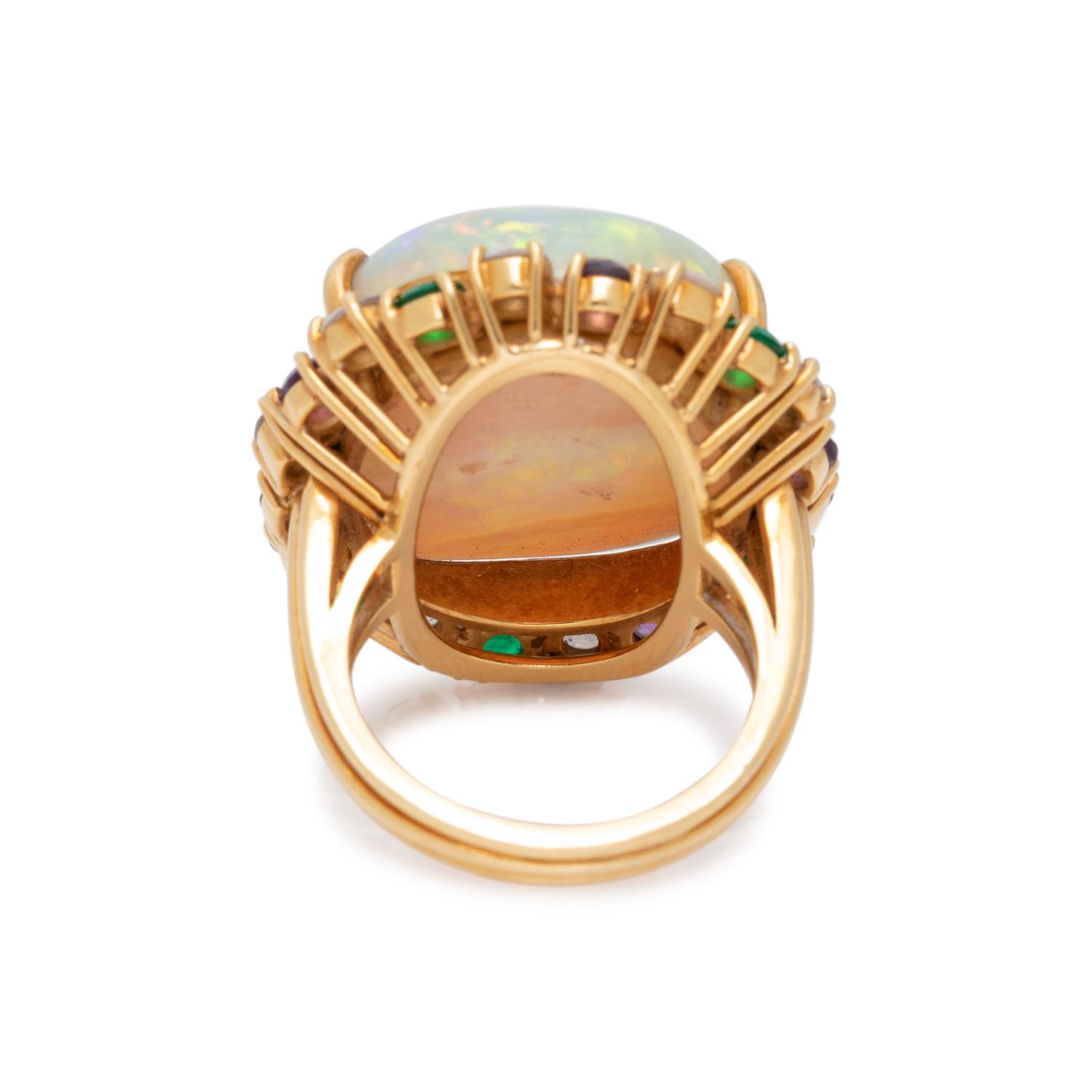 RAYMOND YARD, OPAL, DIAMOND, EMERALD AND AMETHYST RING