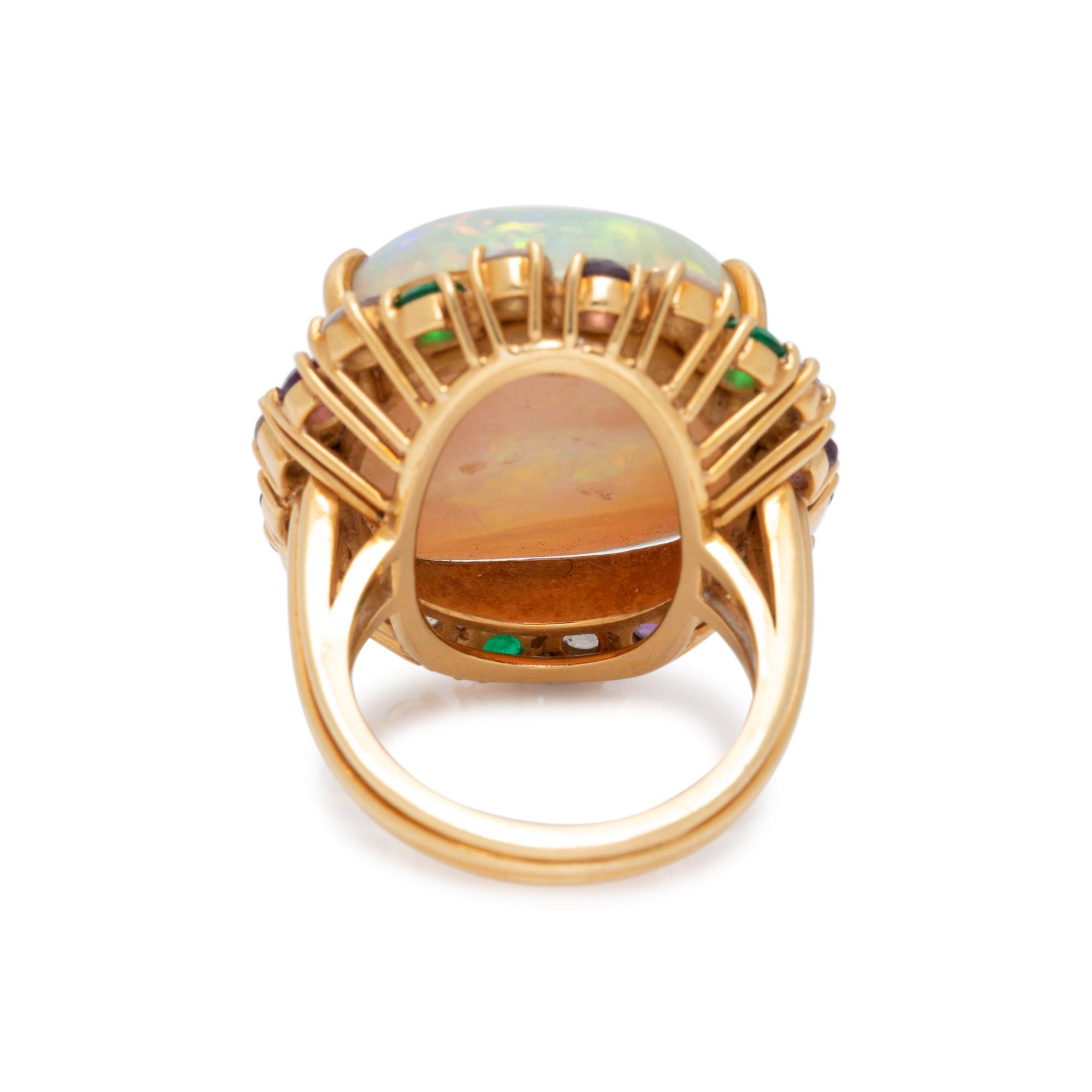 RAYMOND YARD, OPAL, DIAMOND, EMERALD AND AMETHYST RING