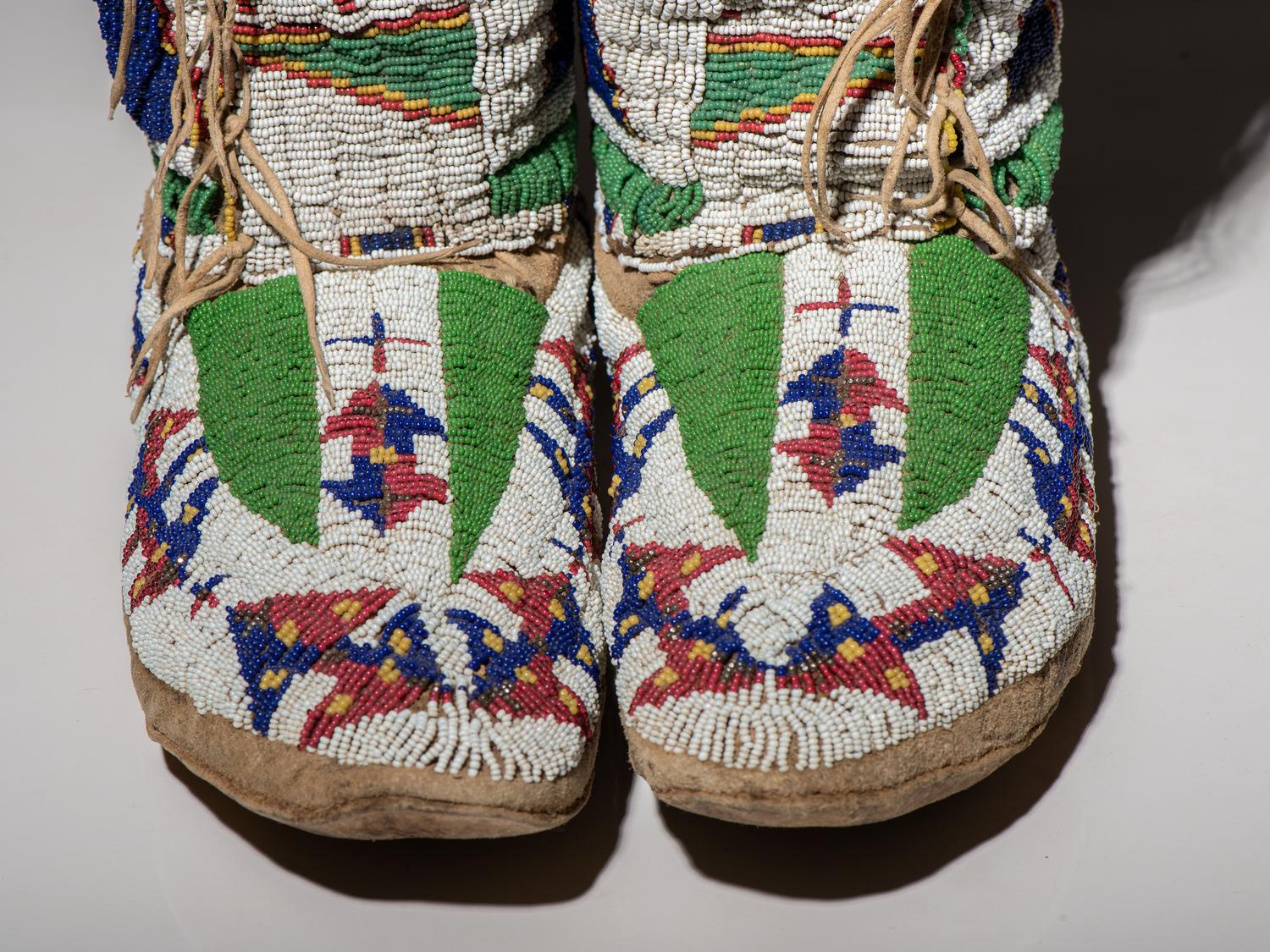 Sioux Beaded Hide Moccasins, with Matching Leggings