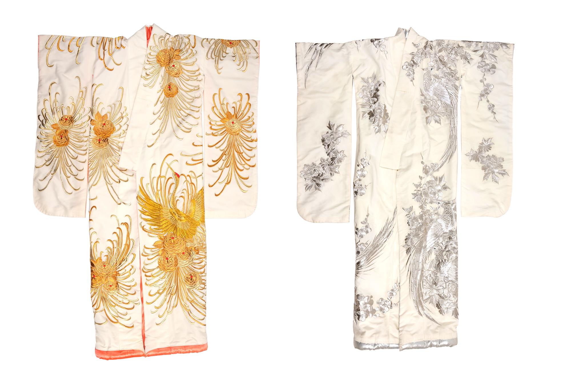 Two Embroidered Silk Robes, Furisode