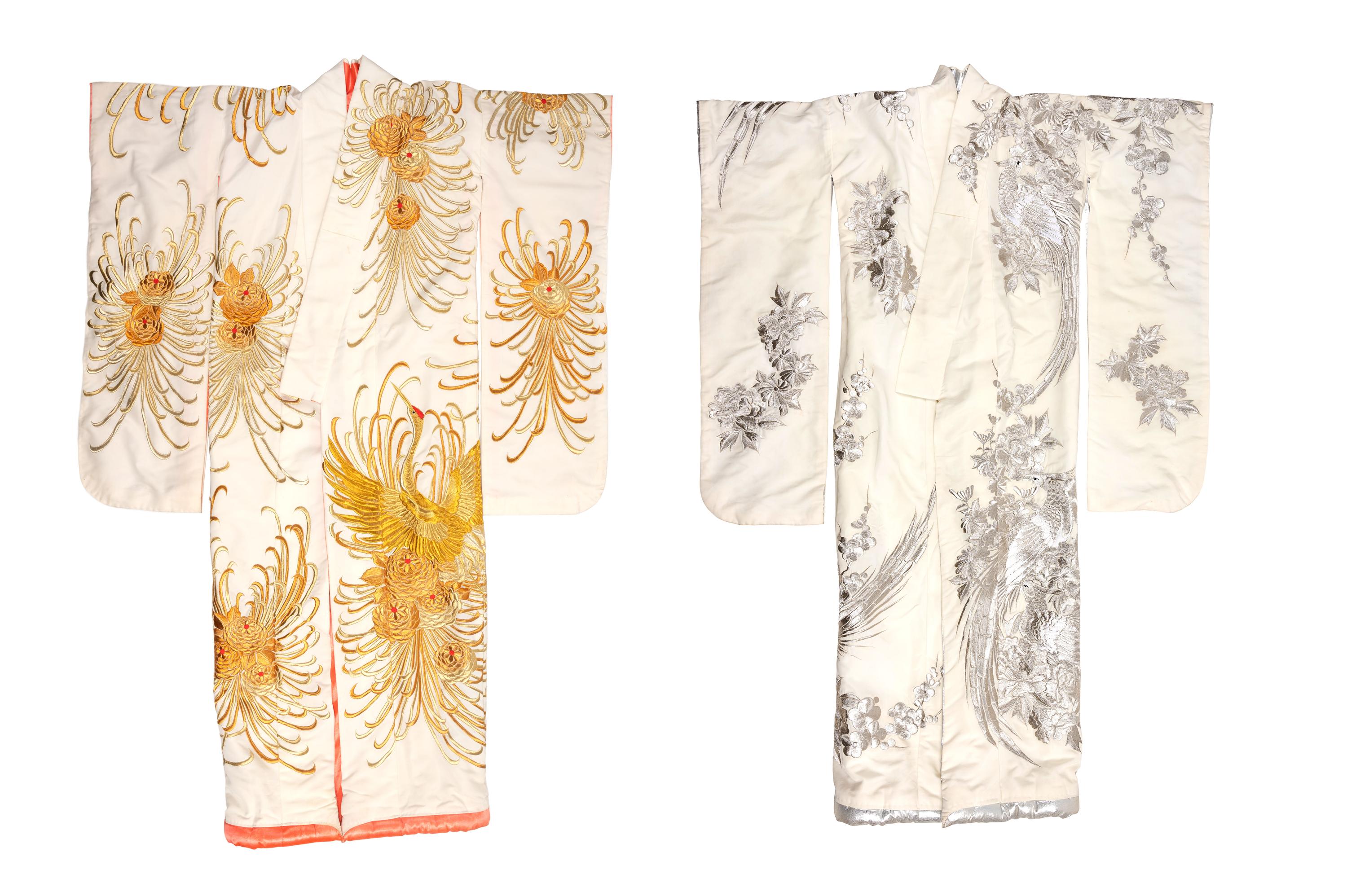Two Embroidered Silk Robes, Furisode