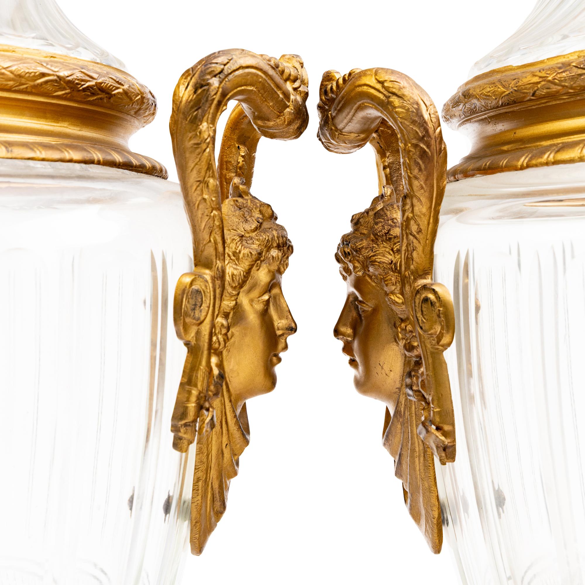 A Pair of Large Baccarat Gilt Bronze and Cut-Glass Urns
