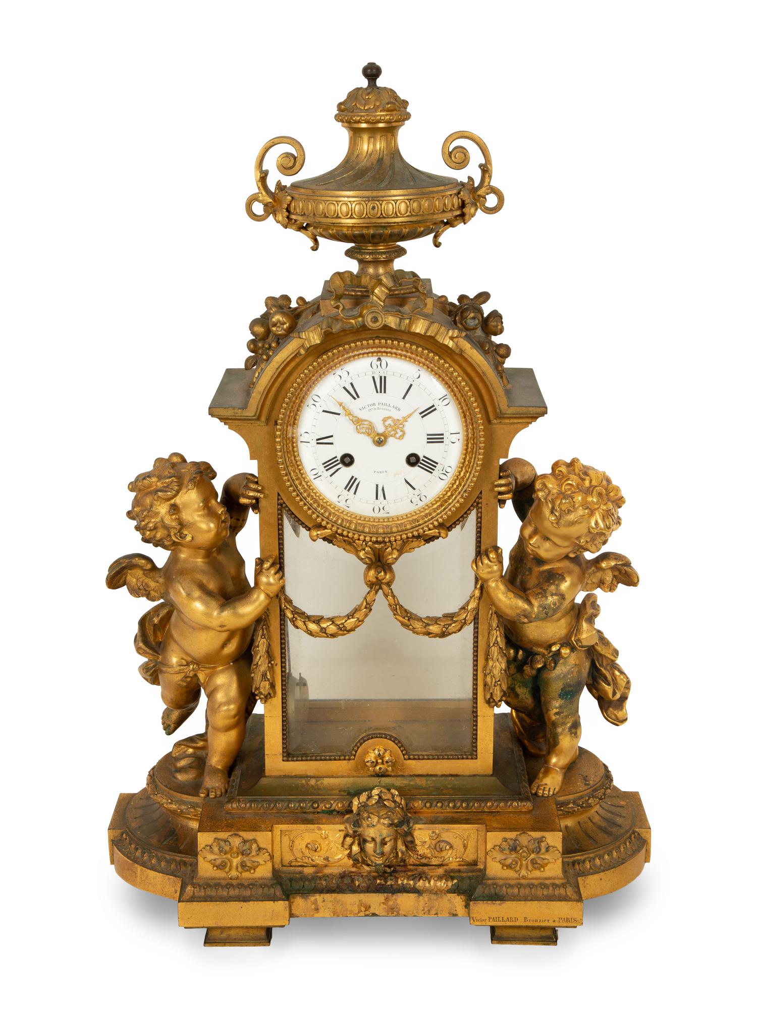 A Napoleon III Gilt Bronze Mantel Clock by Victor Paillard
