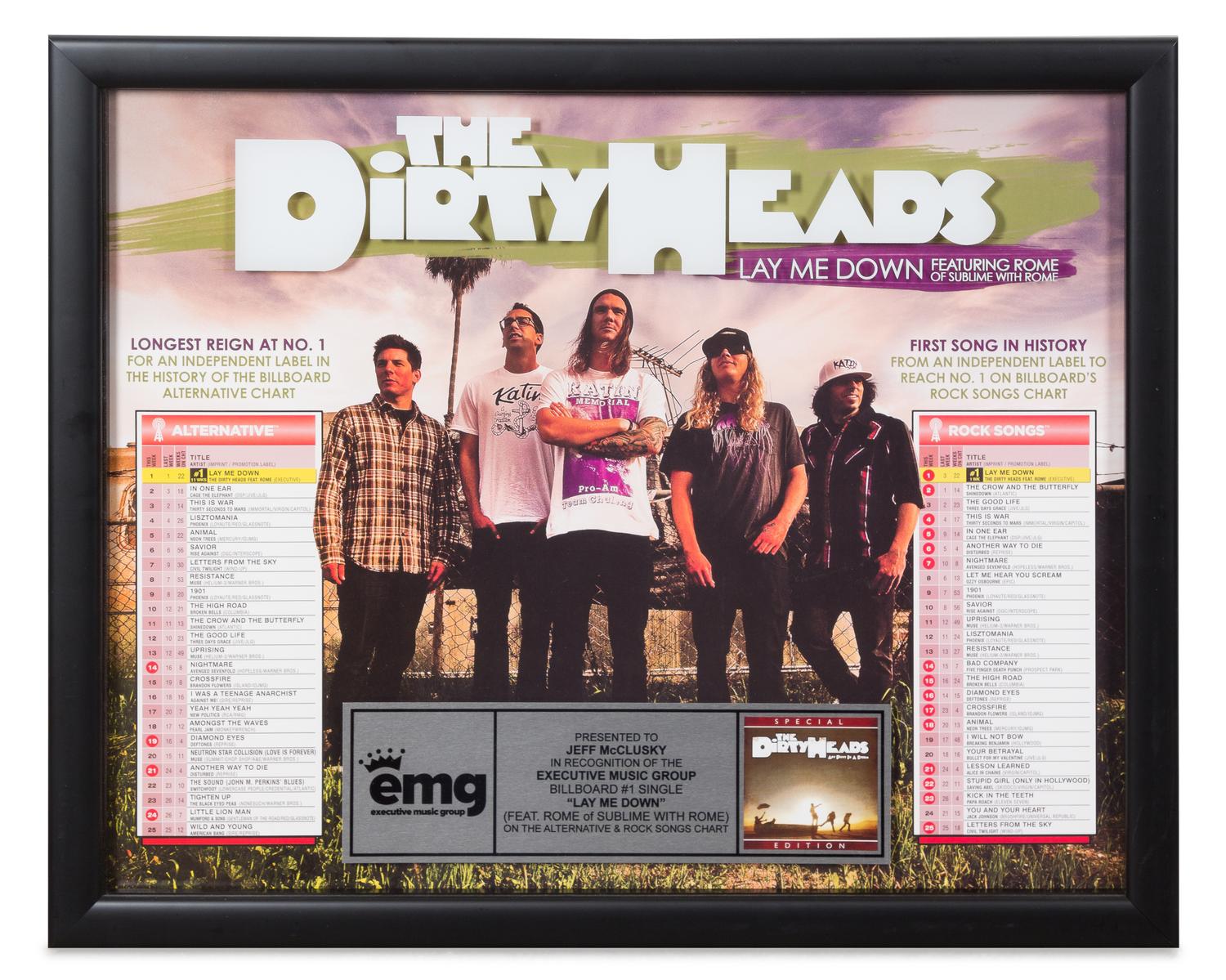 A Subline with Rome: Lay Me Down Billboard #1 Single Commemorative Plaque 17 5/8 x 21 5/8 inches.