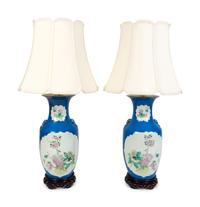 A Pair of Chinese Export Porcelain Vases Mounted as Lamps
