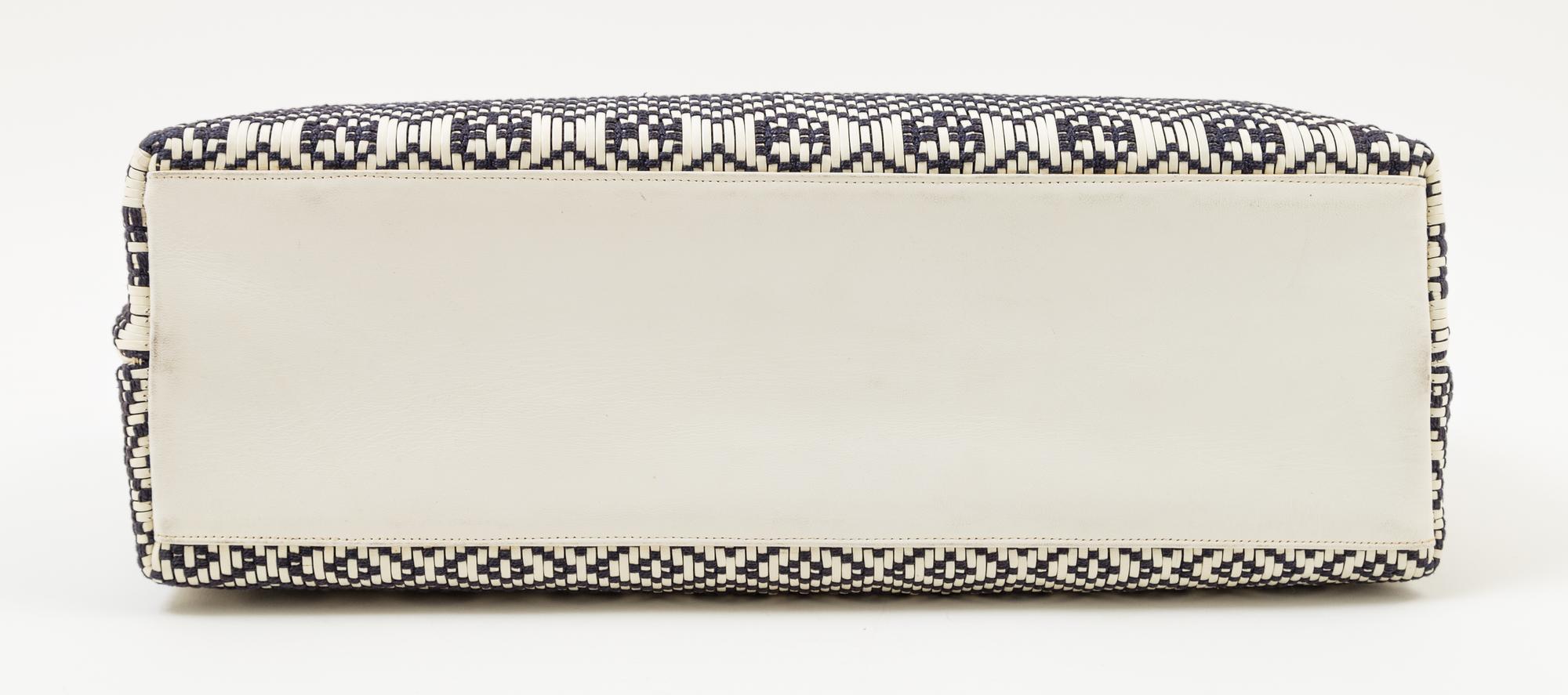 A Roberta Di Camerino Cream and Black Woven Structured Handbag, 14" x 9.5" x 5"; Handle drop: 3".