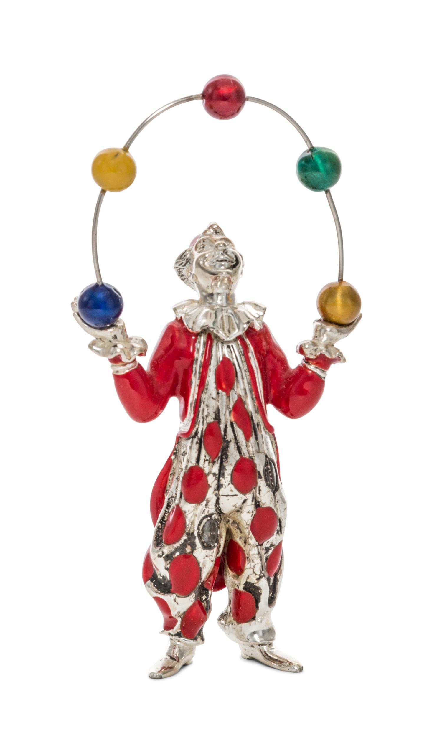 An American Silver and Enamel Circus Figure, Gene Moore for Tiffany & Co., New York, NY, modeled as a juggling clown.