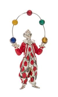 An American Silver and Enamel Circus Figure, Gene Moore for Tiffany & Co., New York, NY, modeled as a juggling clown.