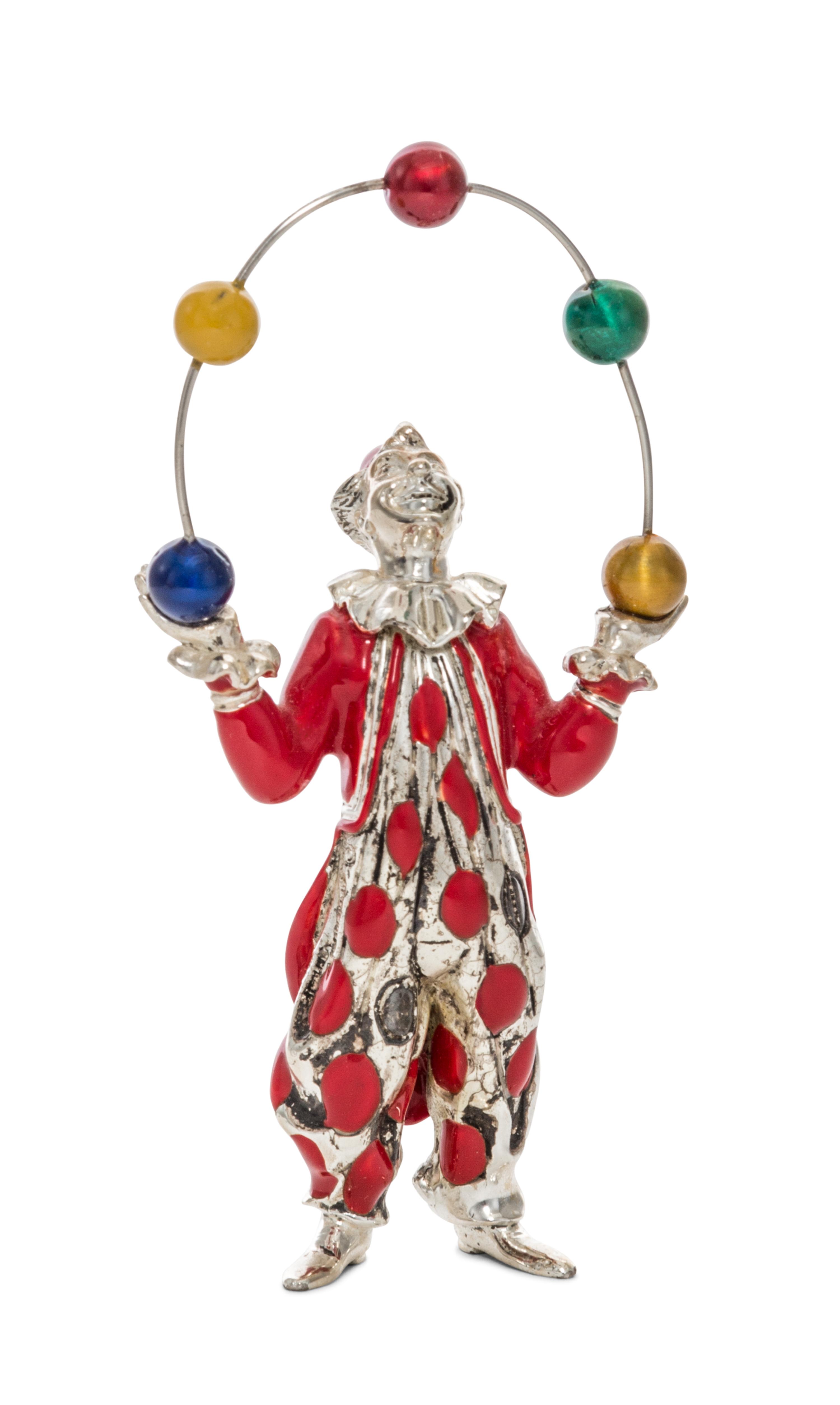 An American Silver and Enamel Circus Figure, Gene Moore for Tiffany & Co., New York, NY, modeled as a juggling clown.