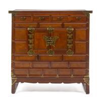 A Korean Brass Mounted Elmwood Cabinet Height 37 3/4 x width 38 x depth 17 3/4 inches. — 2OTH CENTURY
