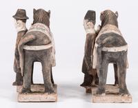 A Pair of Chinese Terracotta Horses with Standing Attendants