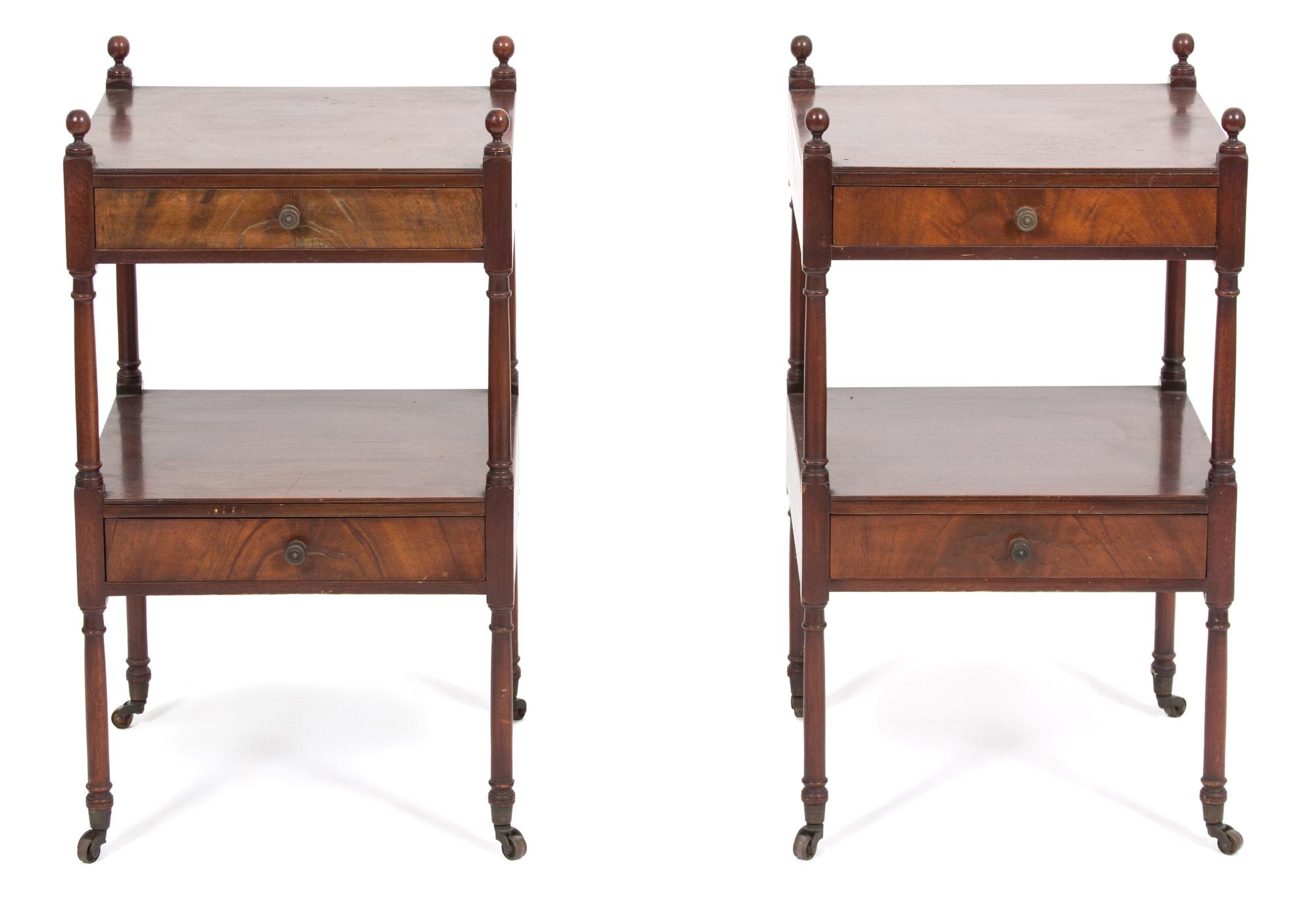 A Pair of Sheraton Style Two-Tier Side Tables Height 26 1/2 x width 16 x depth 15 1/2 inches. — 20TH CENTURY