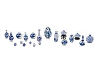 Twenty Small Blue and White Porcelain Vessels