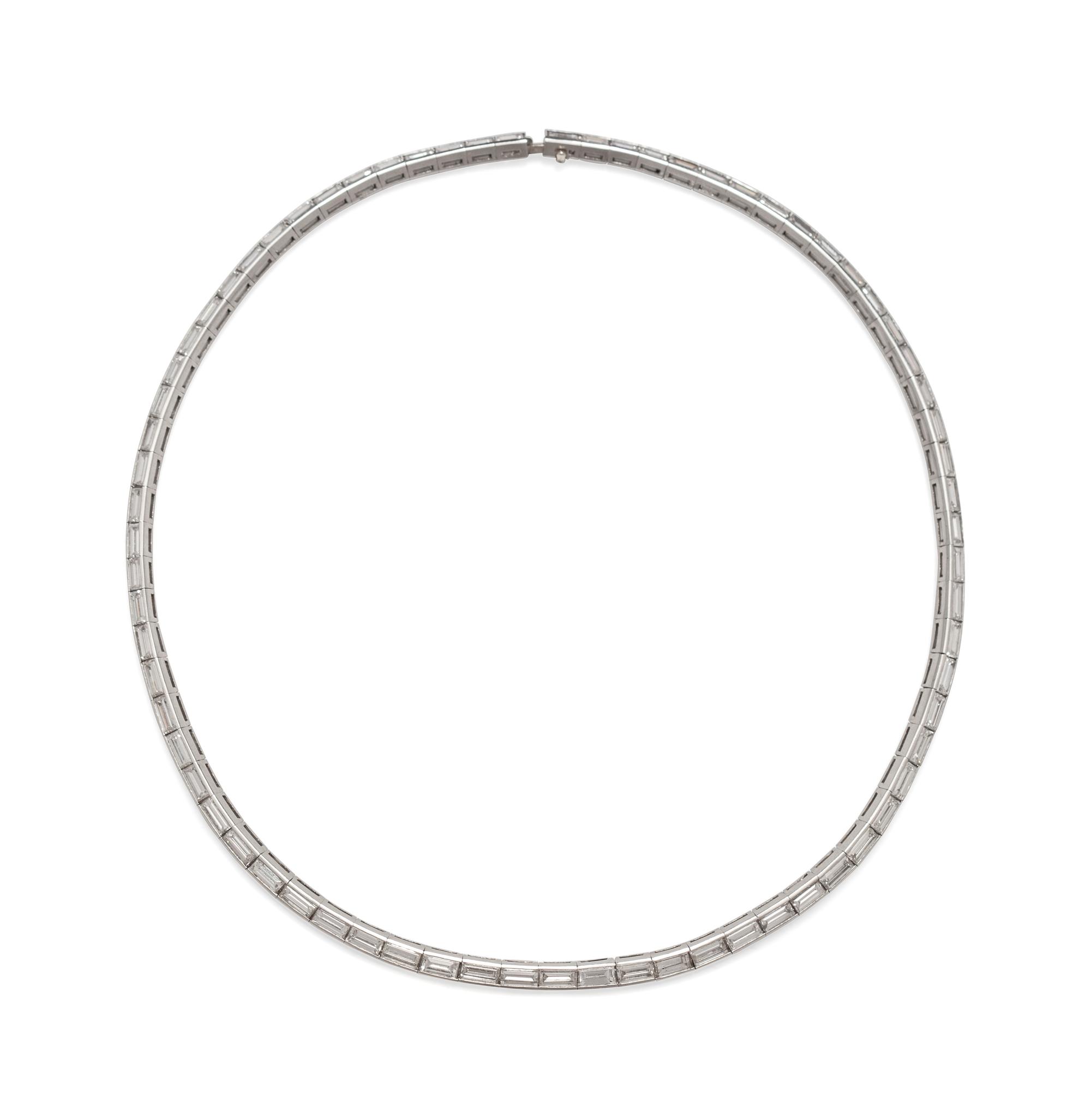 A Platinum and Diamond Riviera Necklace,